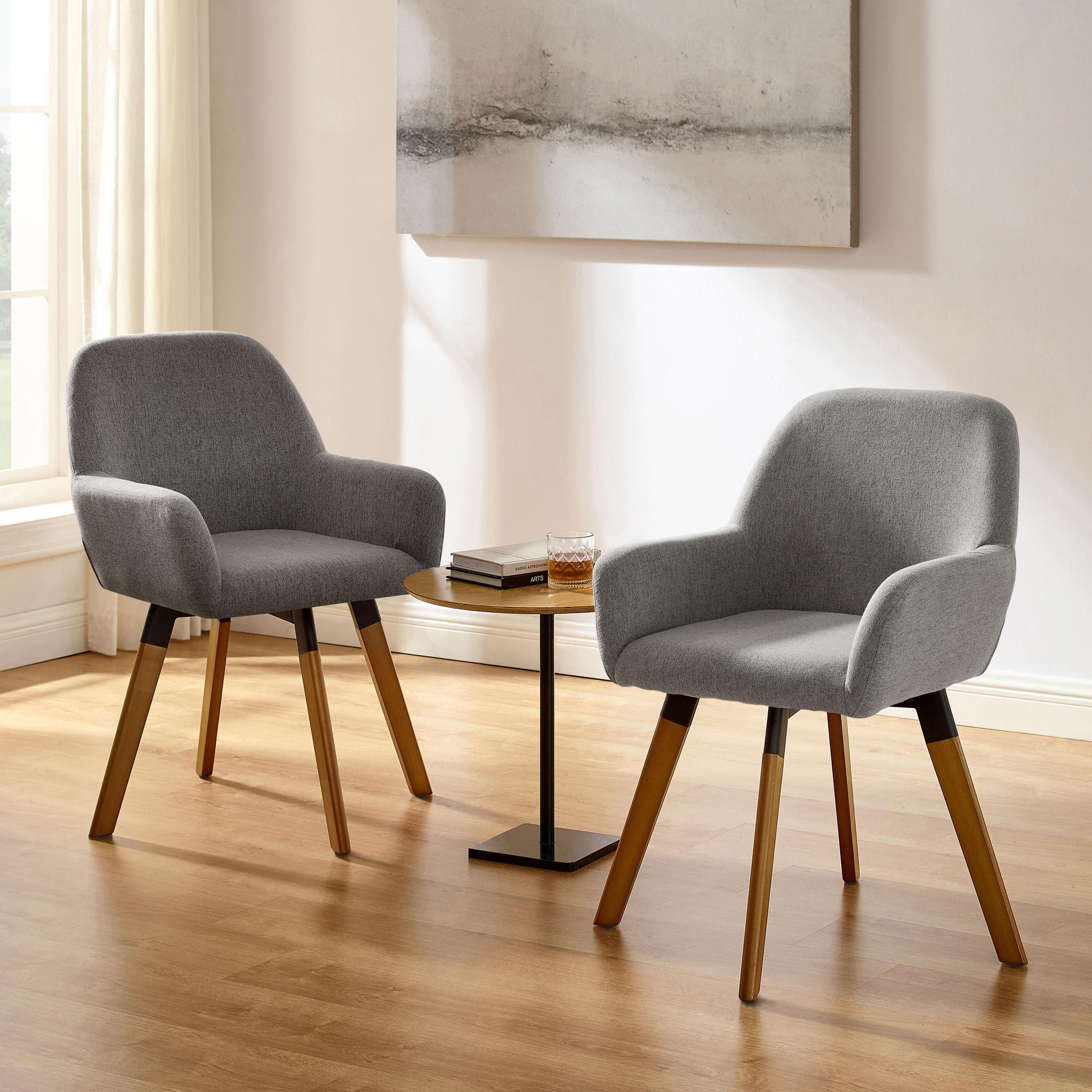 Art Leon CC065-2-GR 2 Midcentury Gray Linen Swivel Accent Chair