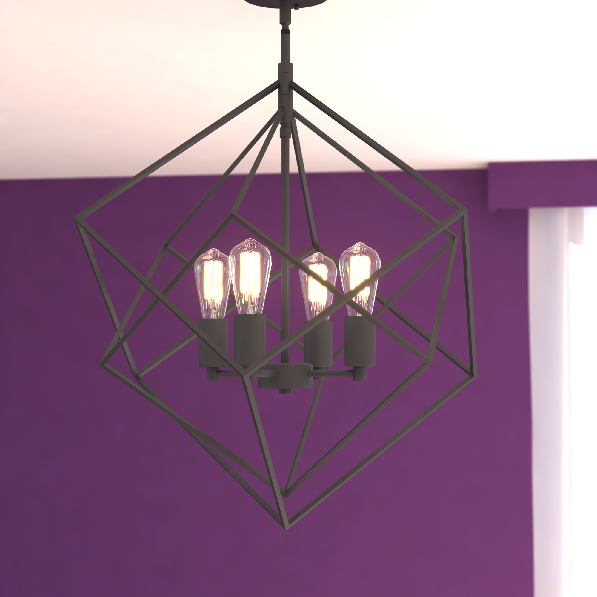 Cascadia P0187 Rad 4 -Light Warm Pewter Mid-century Geometric Large Hanging Pendant light