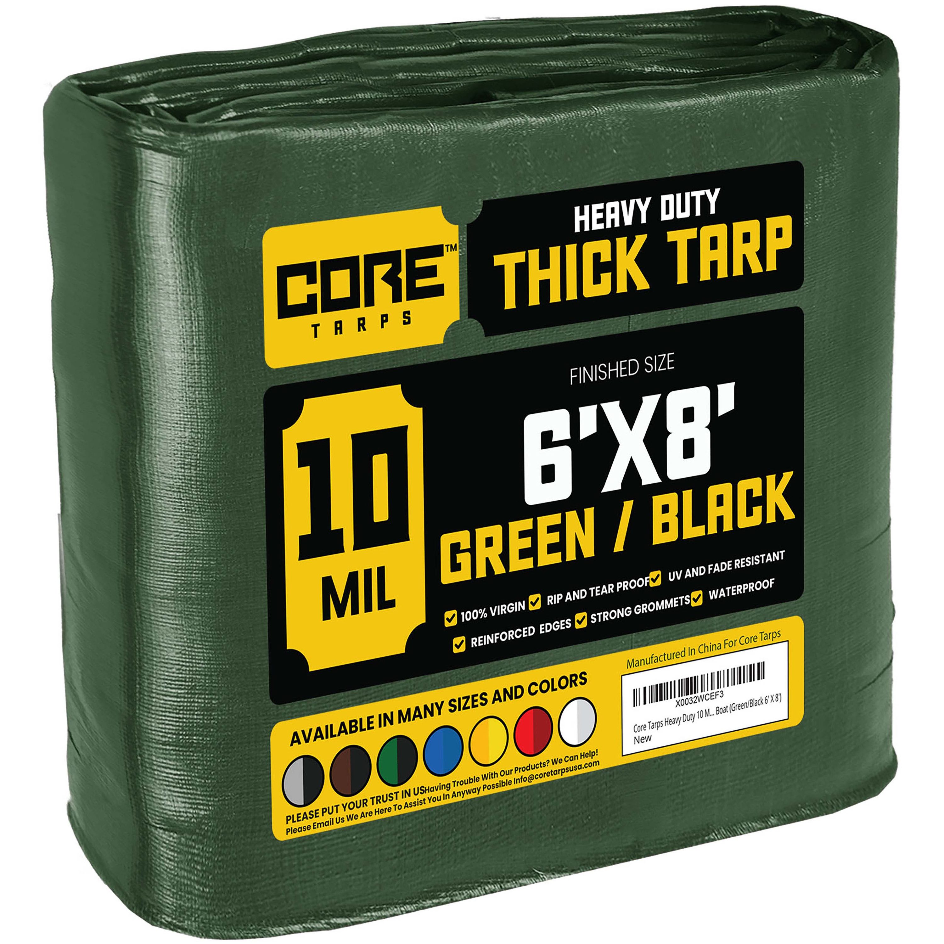 Core Tarps CT-603-6X8 6-ft x 8-ft Green Waterproof Commercial Polyethylene 10-Mils Tarp