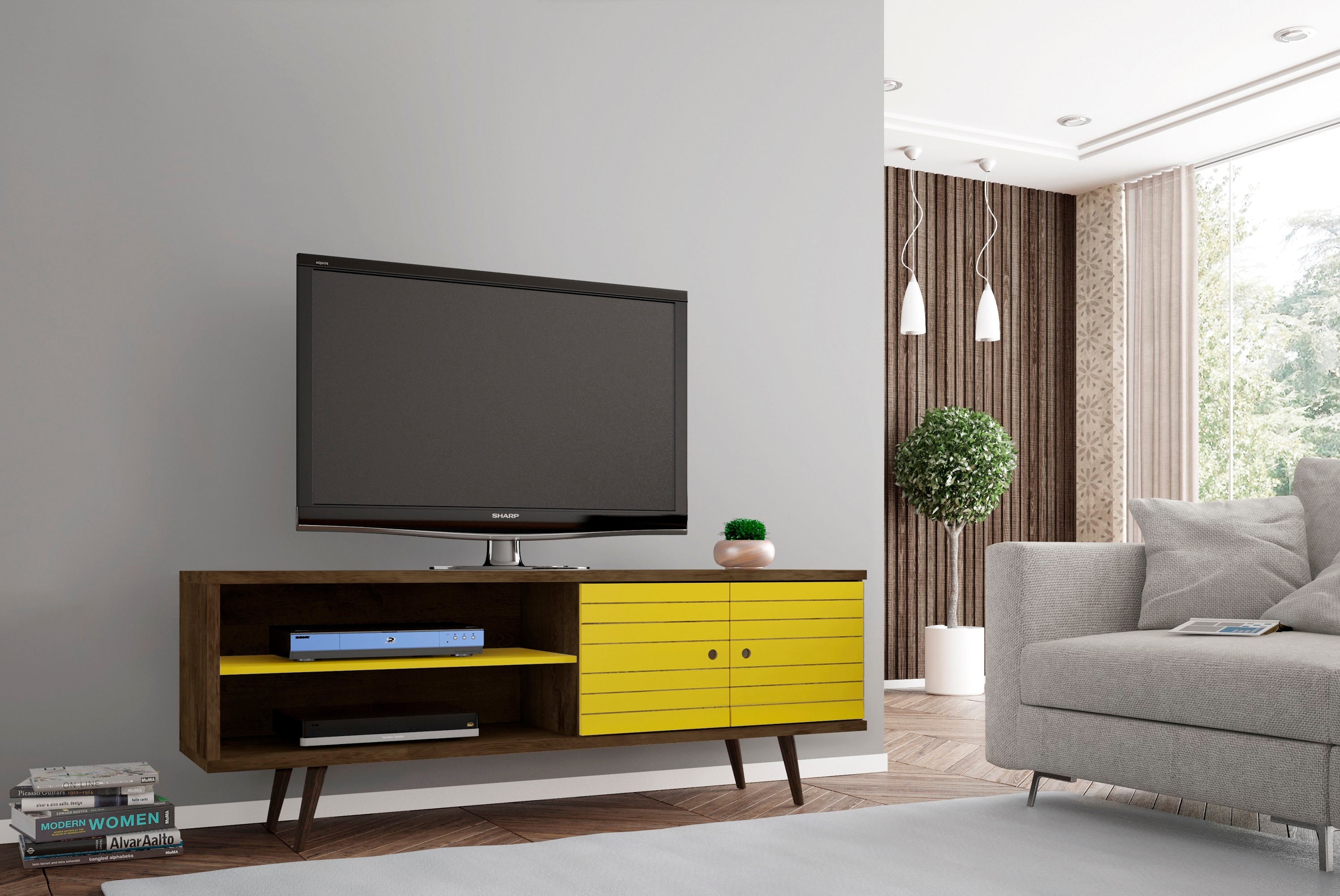 Manhattan Comfort 201AMC94 Liberty Modern/Contemporary Rustic Brown and Yellow TV stand ( Accommodates TVs up to 60-in )