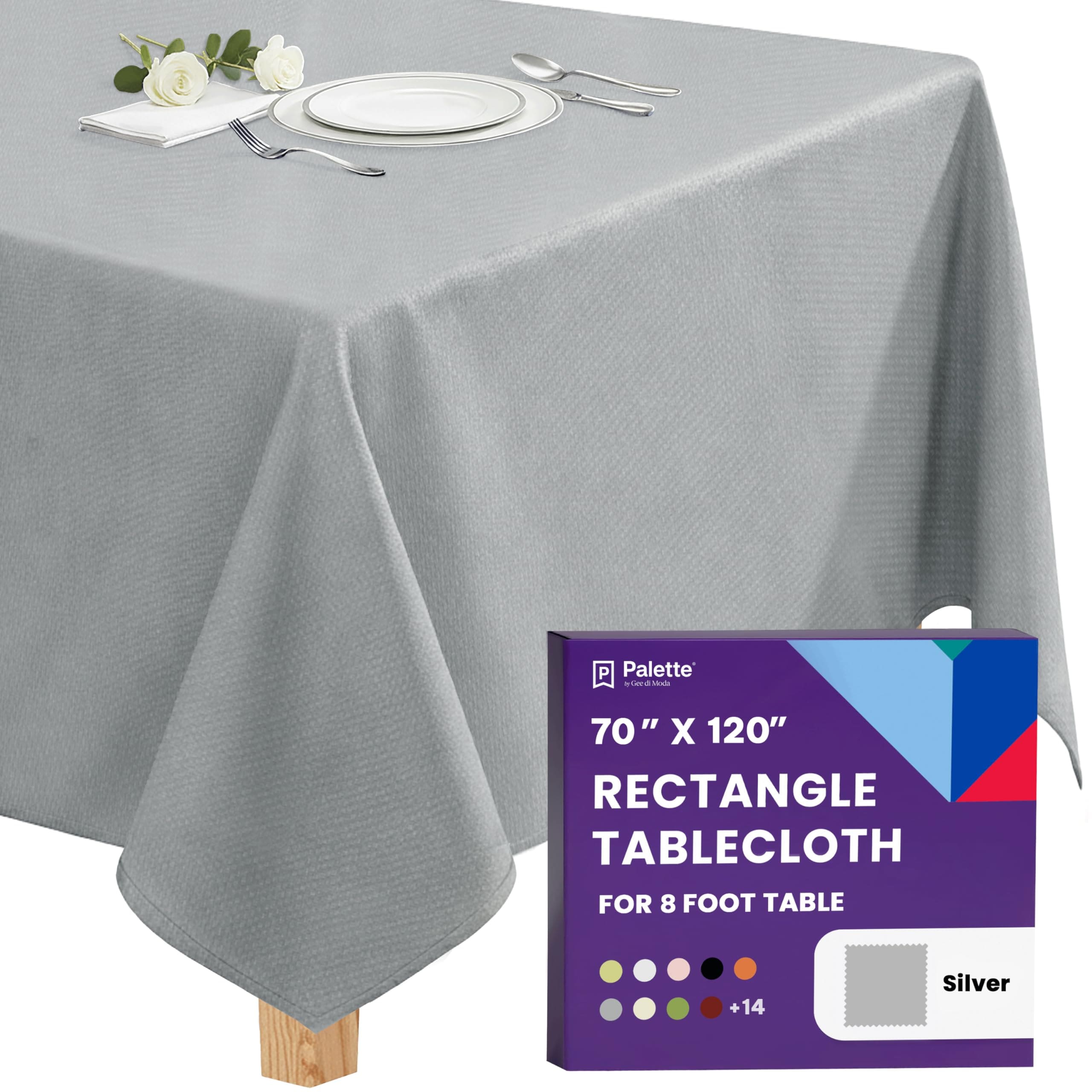 Gee Di Moda Rectangle Tablecloth - 70 x 120 Inch Silver Rectangle Table Cloth - Heavy Duty Washable Fabric - for Buffet Table Holiday Party Dinner Wedding and Baby Shower