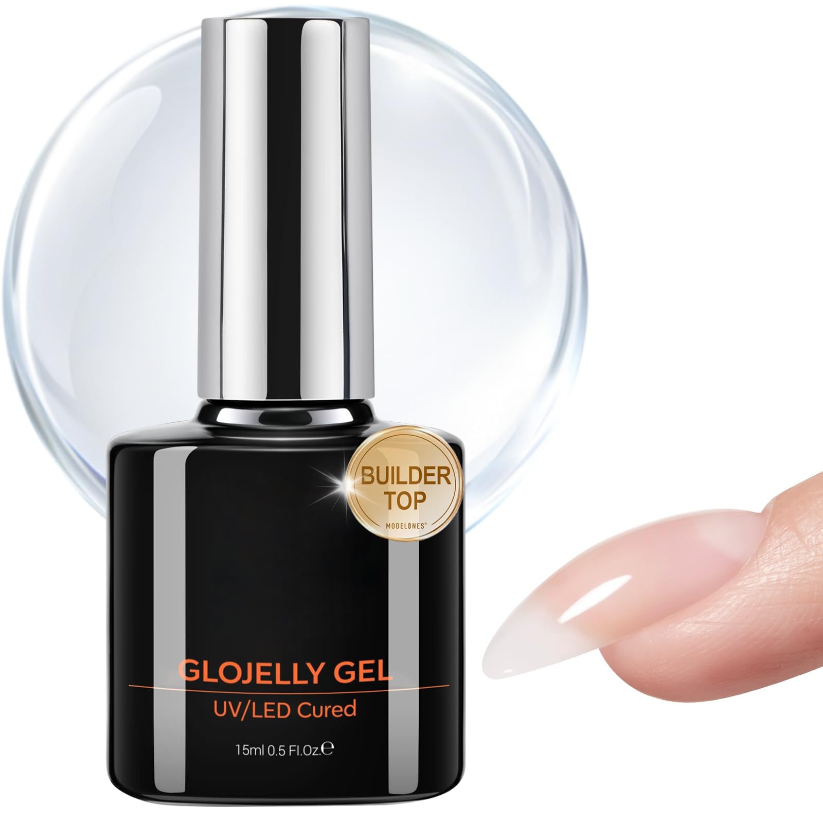 Phyfalip Builder Nail Gel Top Coat 15ml Bottle No Wipe Ultra Gloss Clear Gel Polish for Cat Eye Chrome Powder Overlay Nail Strengthener #X05PF12038
