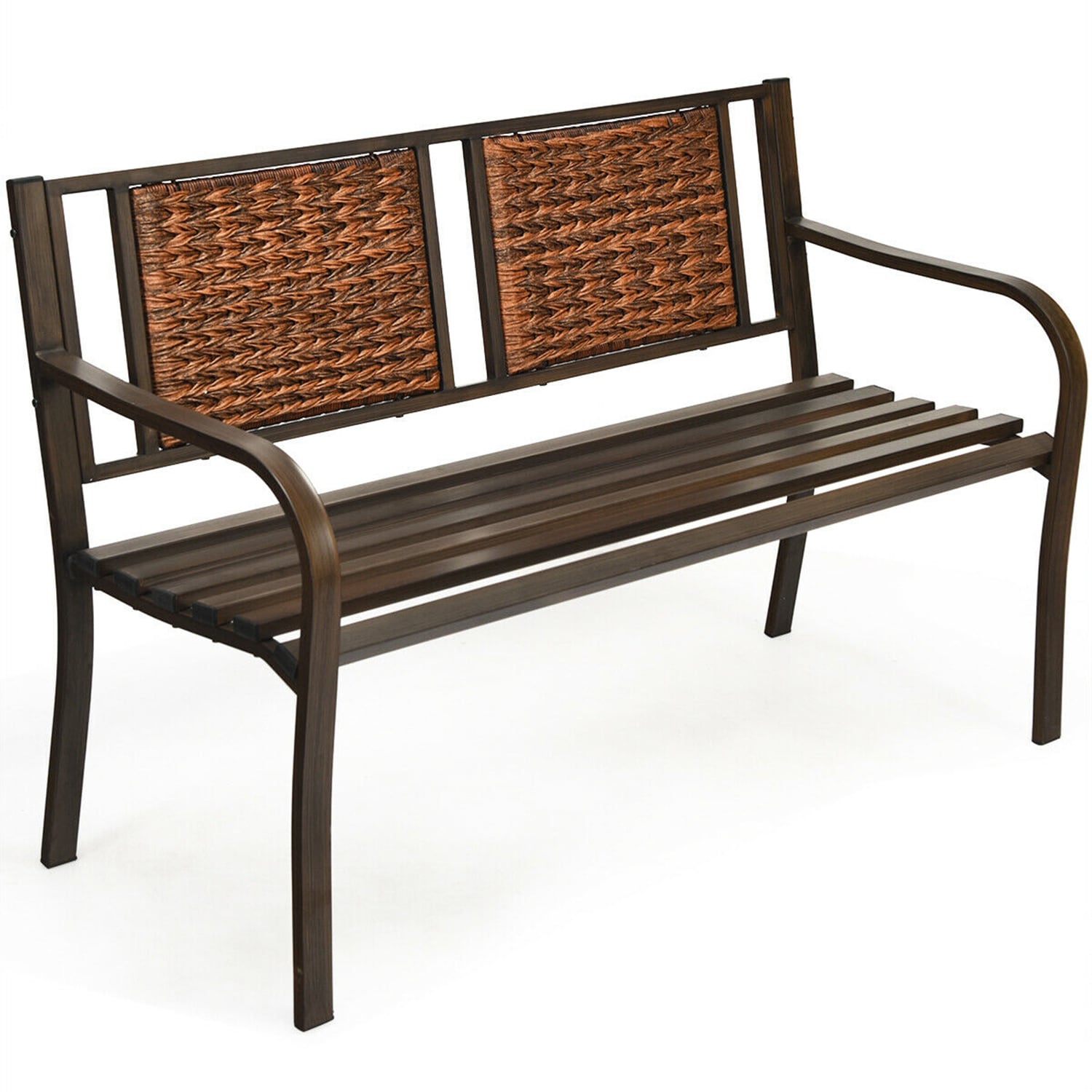 Forclover HYFC-6421 Patio Benches 50.5-Inches W x 33-Inches H Bronze Rattan Steel Garden Bench