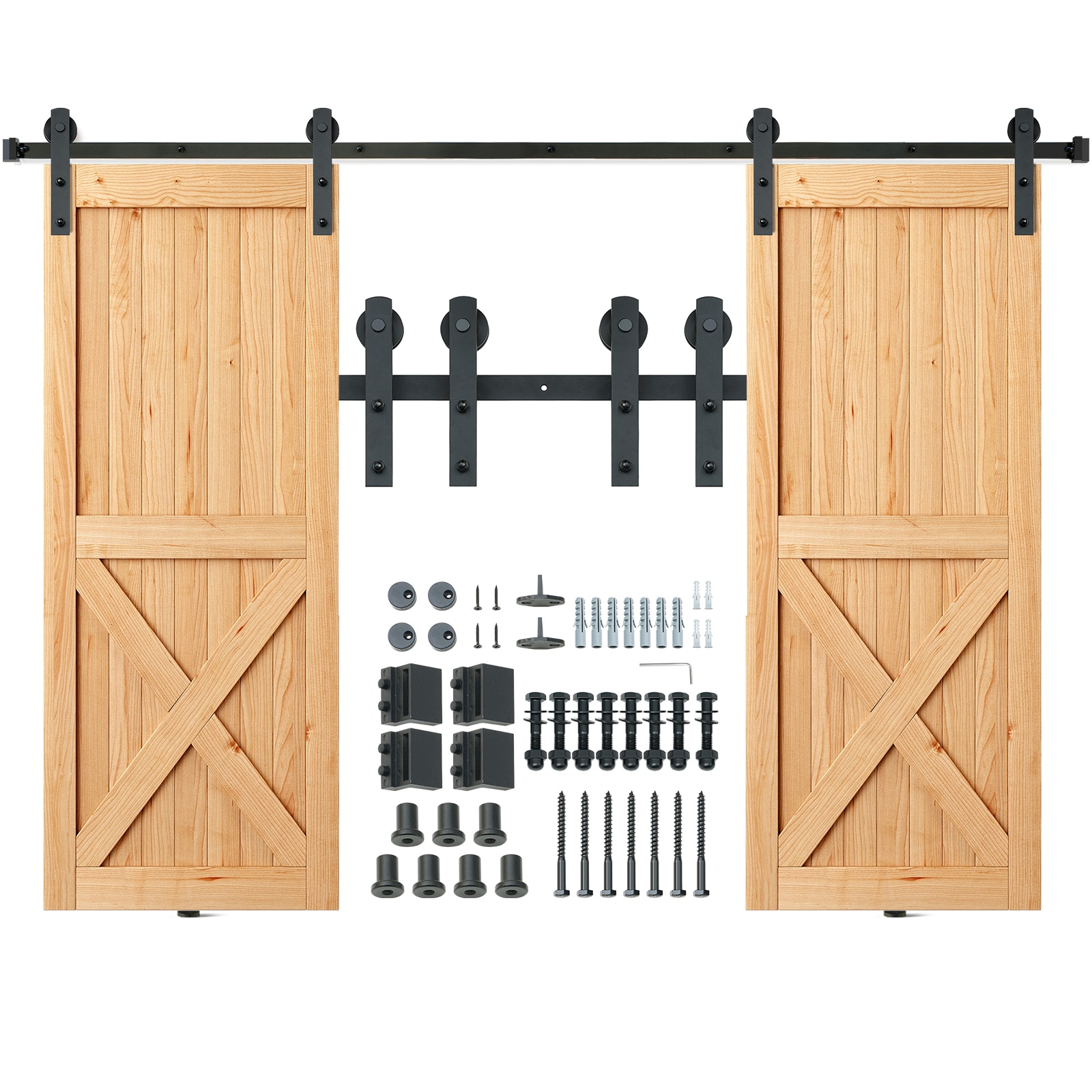 Mecale 8-ft Sliding Barn Door Hardware Kit 330-lb Capacity Heavy-Duty Steel Track with I-Shape Hangers for Double Doors Natural #YAS-YQ9LQN