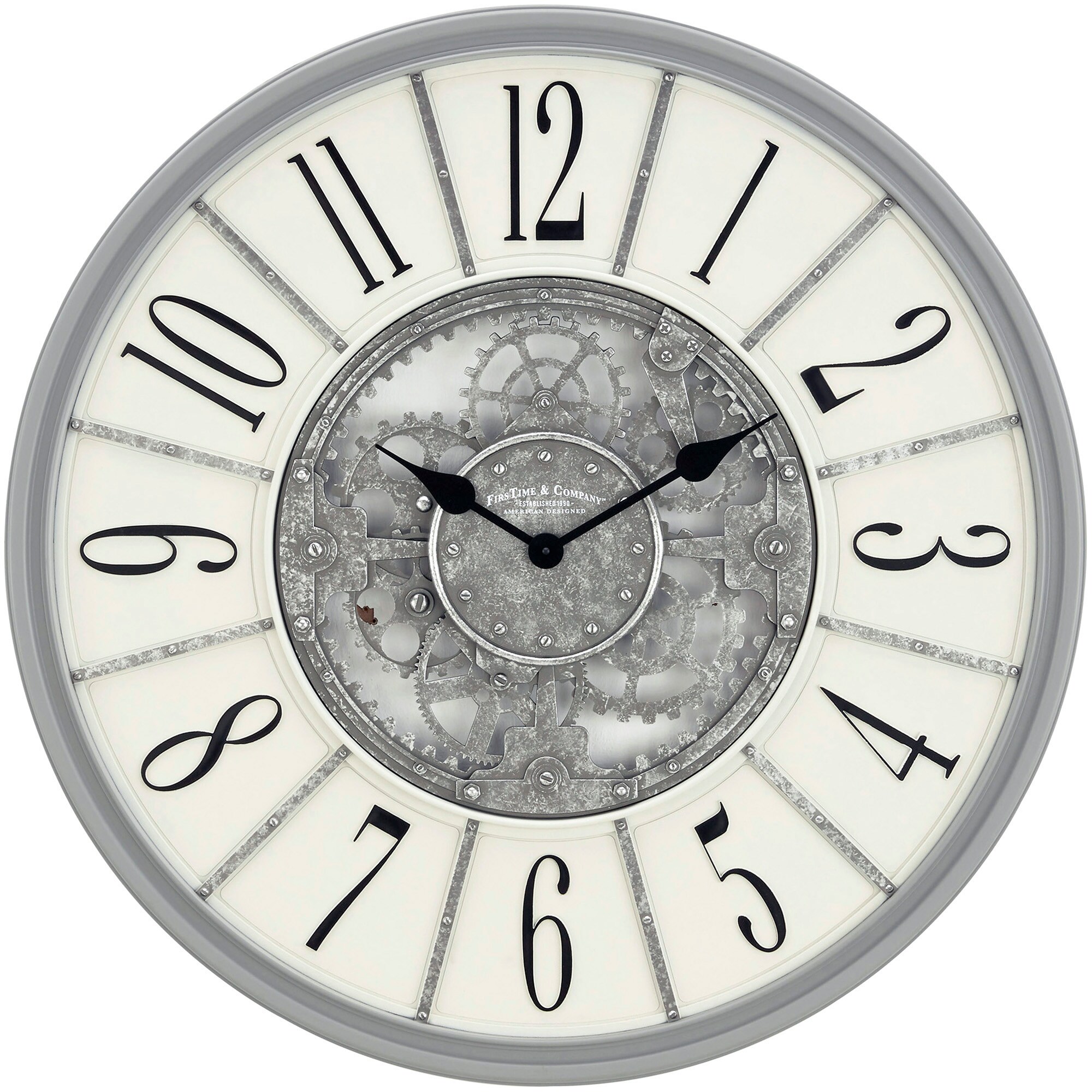 Presentime & Co 12 Farmhouse Gear Clock, Silent no Ticking, Indoor/Outdoor  Clock, Weatherproof, Grey Oak and Galvanized Finish. Wall Décor/Outdoor