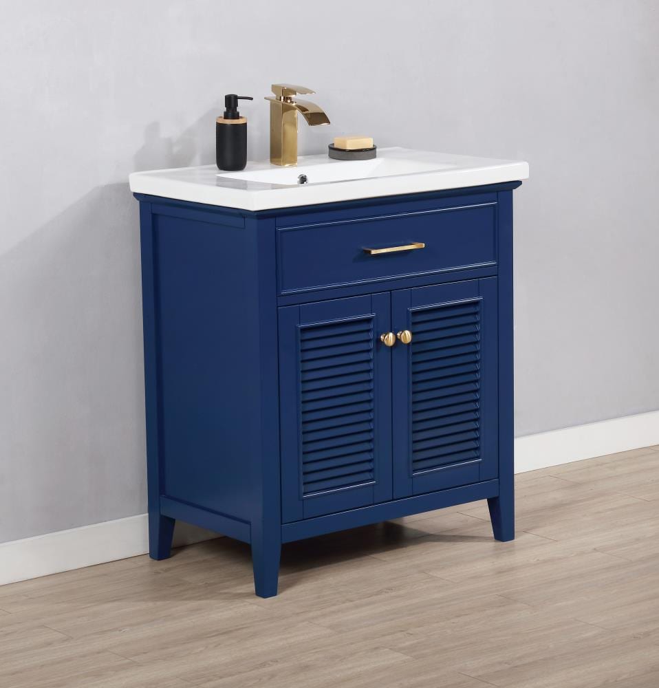 Design Element Cameron 30-in Blue Single Sink Bathroom Vanity with ...