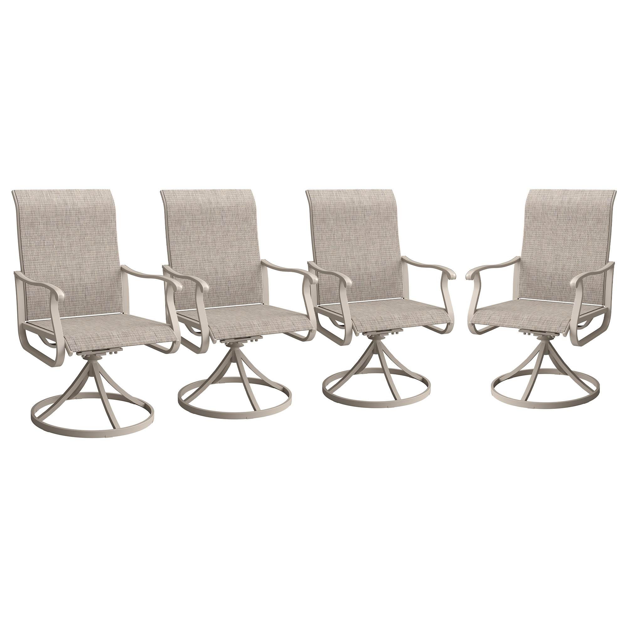 VICLLAX - Patio Chairs Set of 4 Sandshell Metal Frame Swivel Dining Chair with Cream Sling Seat