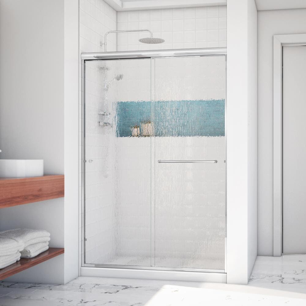 Arizona Shower Door LSER6065CHRNL Lite-Euro recessed Polished Chrome 56-in to 60-in W x 65.375-Inches H Semi-frameless Sliding Shower door 1/4-in Thick Patterned Glass