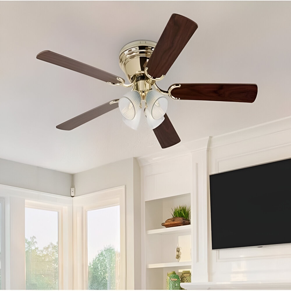 52'' Polished Brass Ceiling Fan with LED Lights and Reversible Blades
