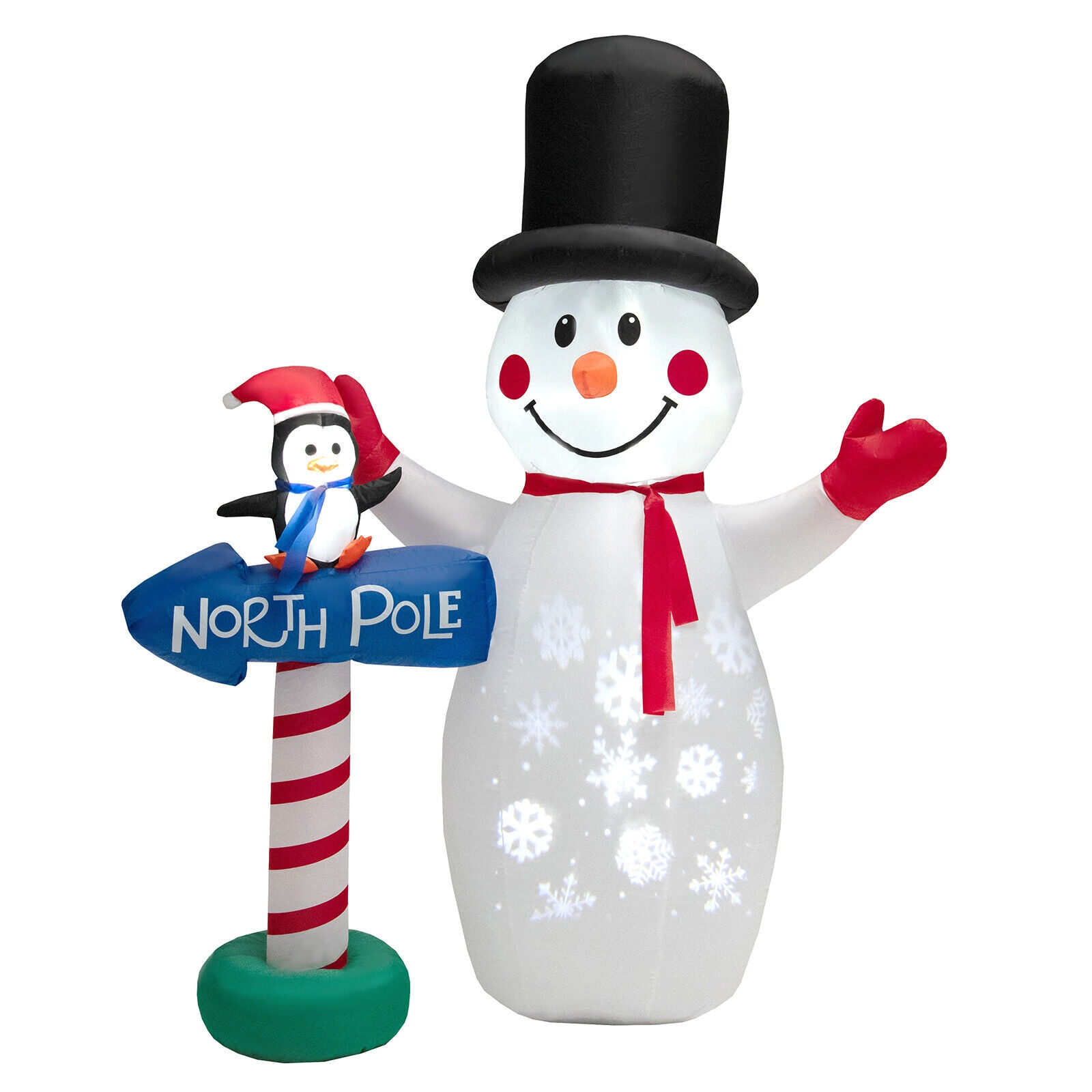 Slickblue D-CO-SU58932MC 6 ft Inflatable Christmas Snowman Penguin and North Pole Sign with LED Lights and Snowflake Projector for Yard or Patio- Multicolor