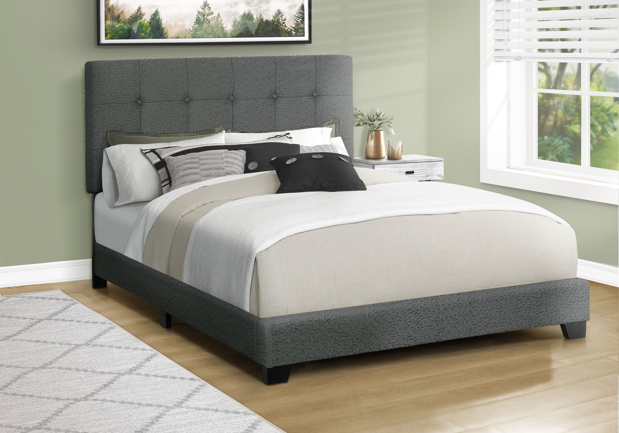 Blisstyle Bed Bedroom Frame Only Queen Size Upholstered Dark Grey ...