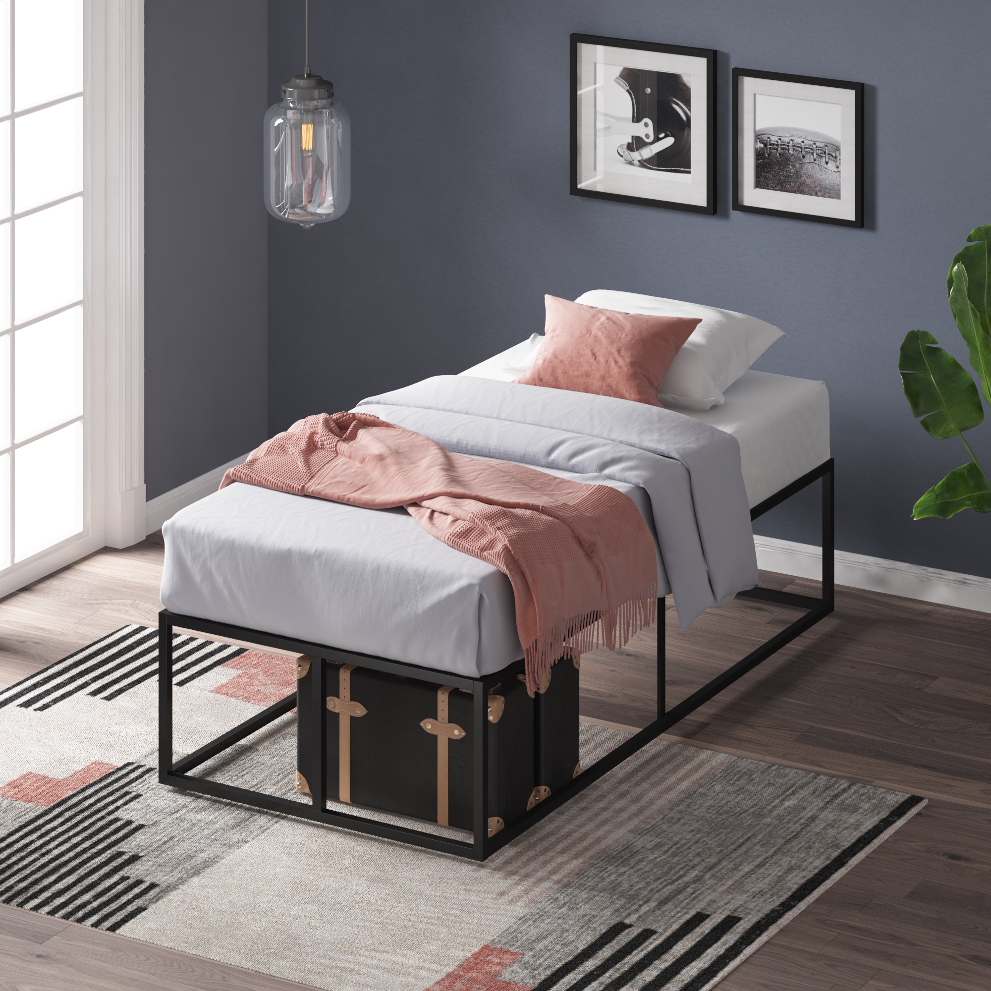 Zinus SPI-TKNS-14T Black Twin Metal Bed frame Bed
