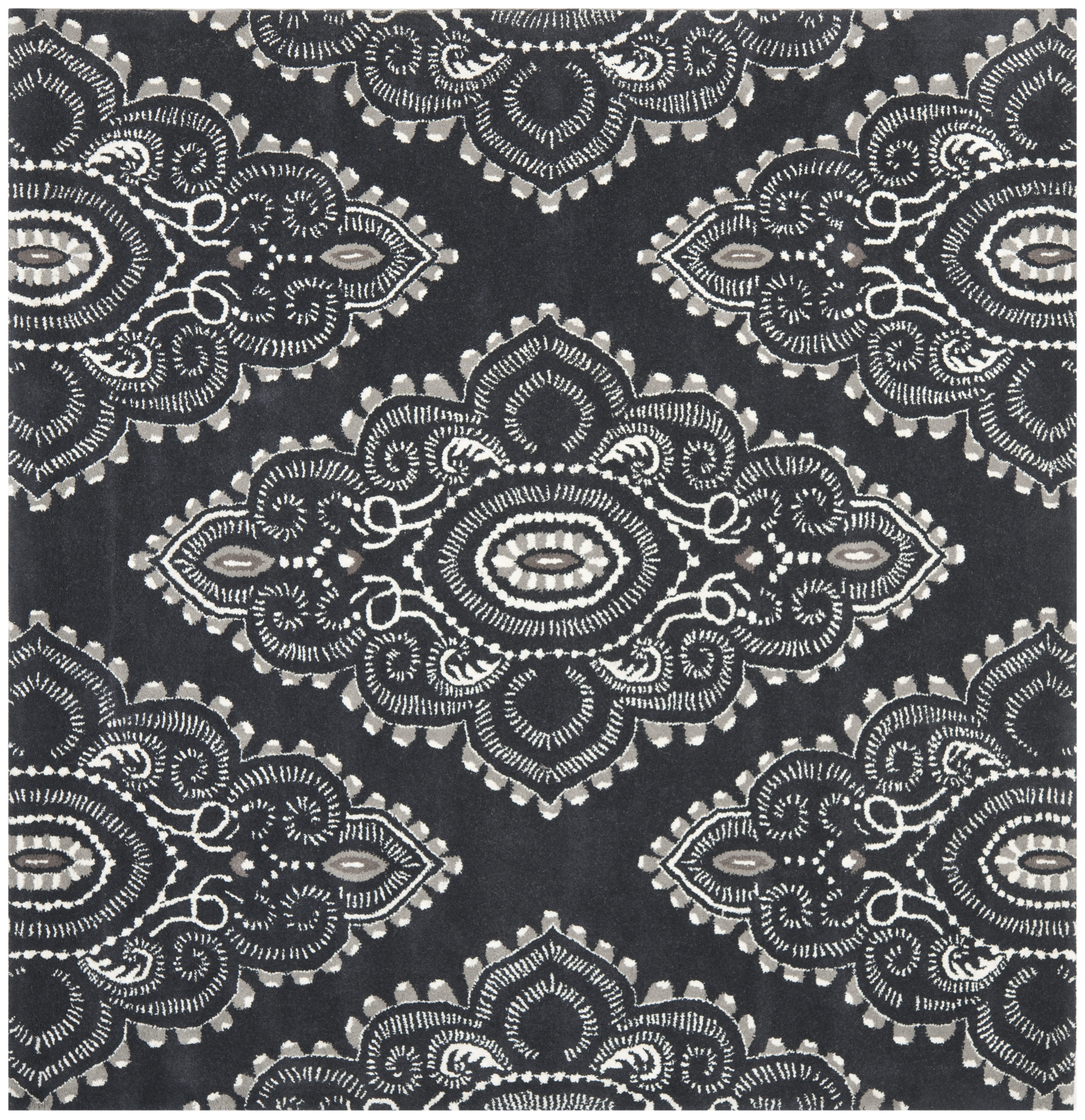 Safavieh WYD372C-7SQ Wyndham Clifton 7 x 7 (ft) Tufted Wool Dark Gray/Ivory Square Indoor Trellis Bohemian/Eclectic Area rug