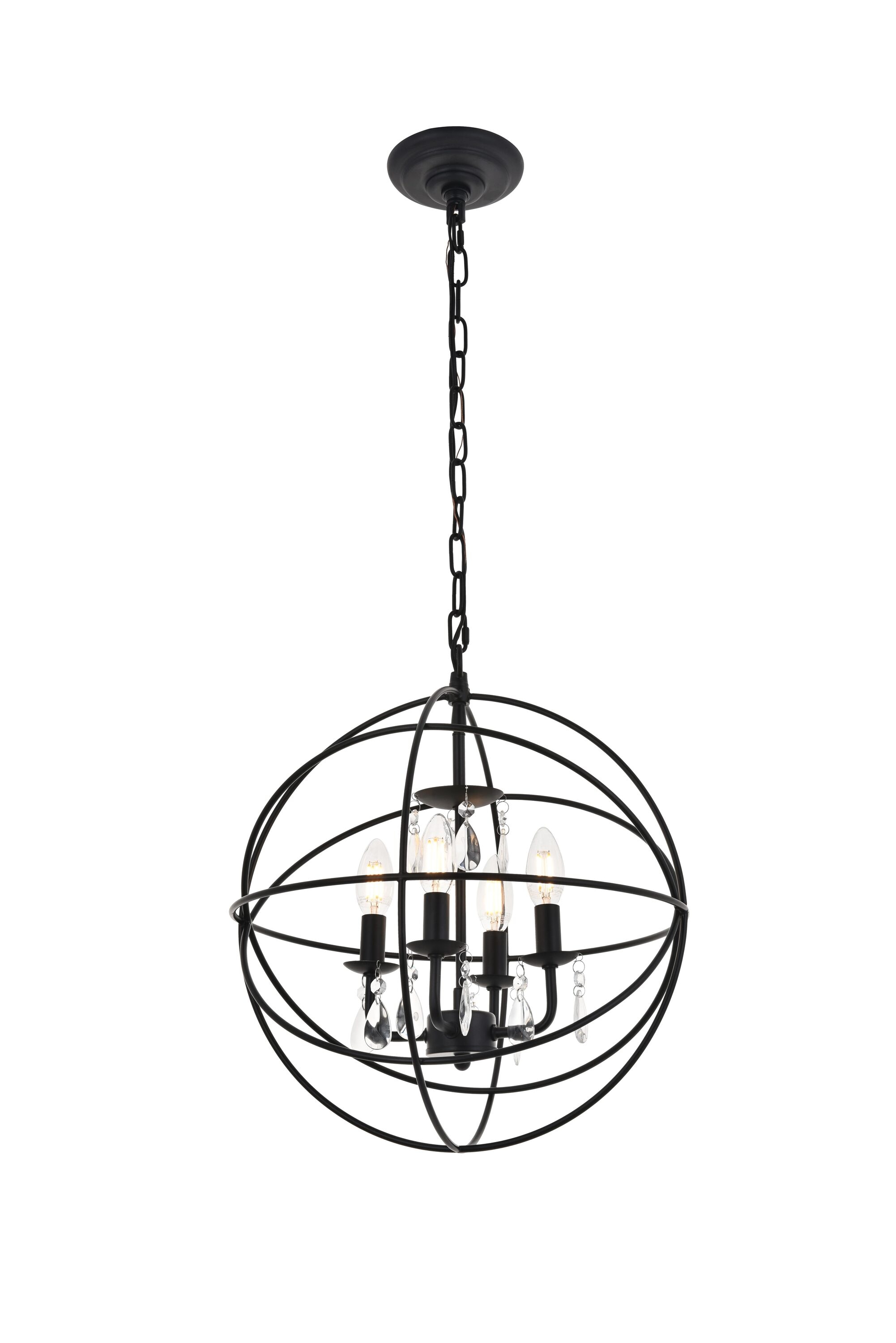 Elegant Wallace 4-Light Crystal Sphere Pendant in Matte Black