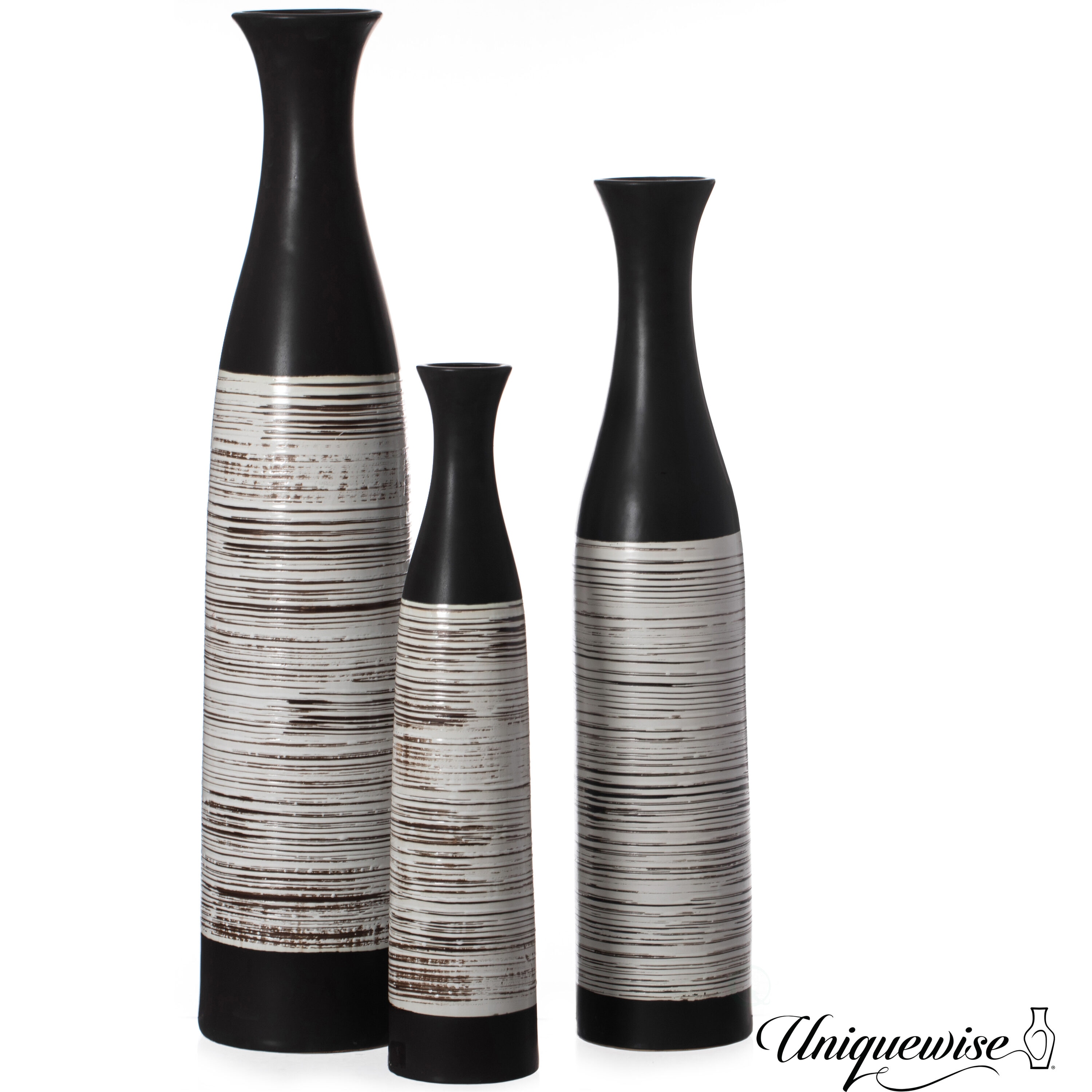 Uniquewise QI004457.3 3 -Pack Black Ceramic Modern Vase