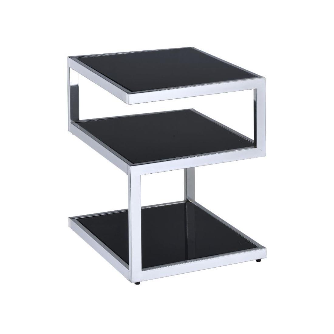 Alysa 16'' Black Glass & Stainless Steel 3-Tier End Table