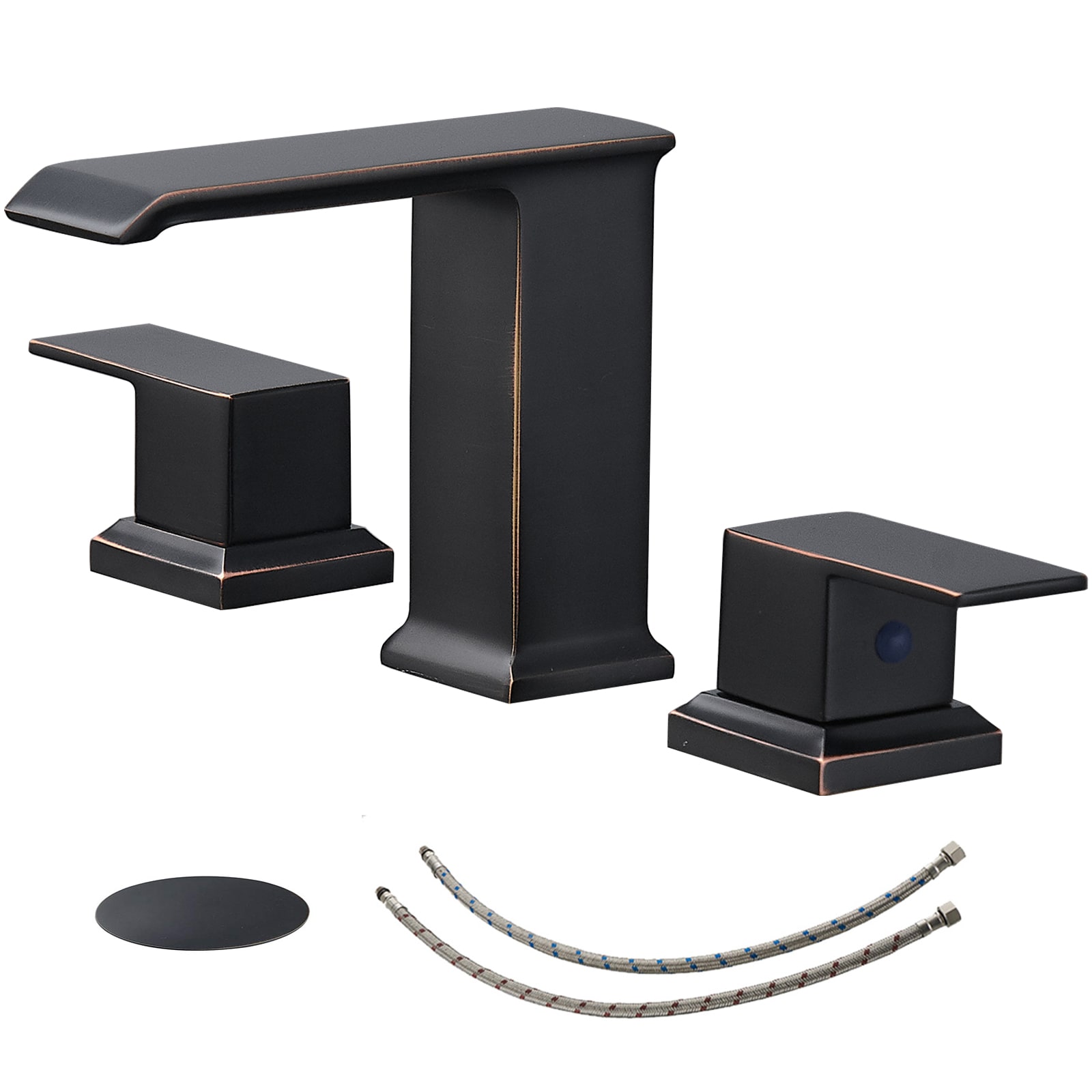 BWE A-916445-ORB Oil Rubbed Bronze Widespread 2-handle WaterSense Waterfall Commercial/Residential Handle Bathroom Sink Faucet with Drain