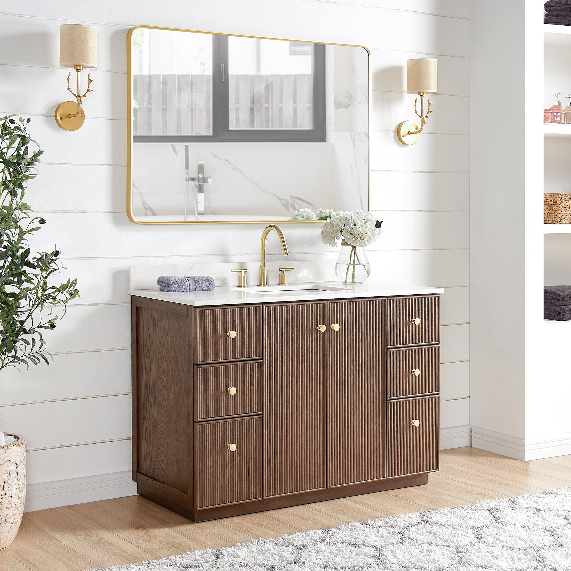 Vinnova Oza 48 in. Free-standing Single Bath Vanity in Aged Dark Brown ...