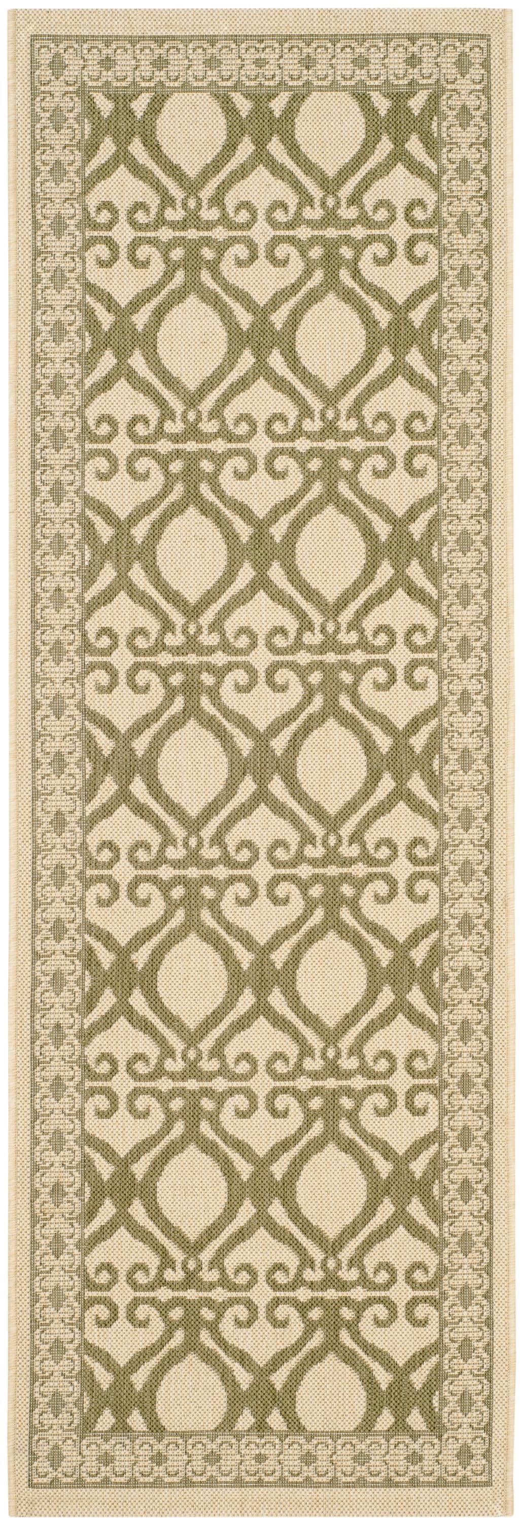 Safavieh CY3040-1E01-27 Courtyard Catlin 2 x 7 (ft) Loomed Polypropylene Natural/Olive Rectangular Indoor/Outdoor Border Coastal Runner rug