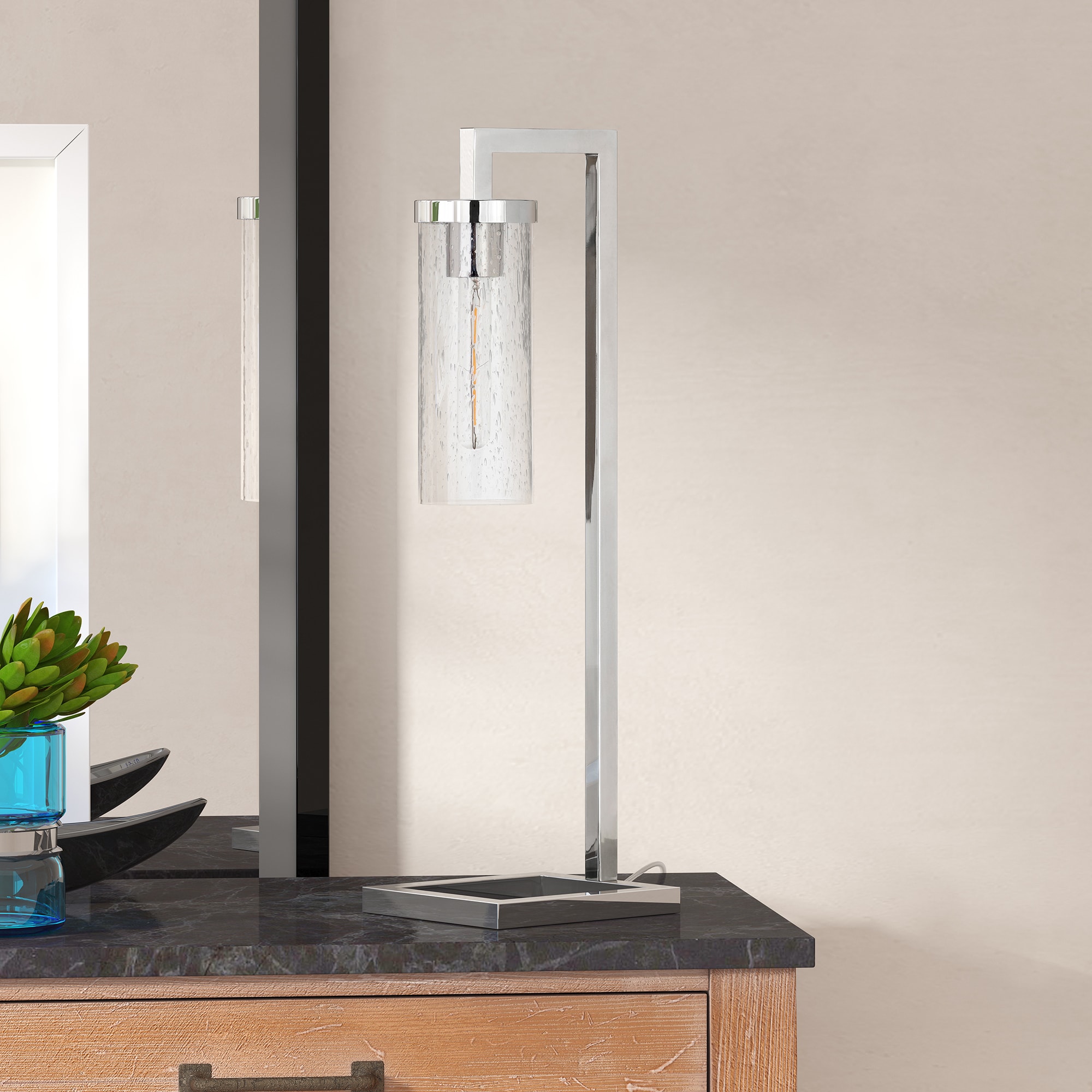 Hailey Home TL0444 Malva 2600-in Polished nickel/seeded glass On/Off switch Table Lamp with Glass Shade