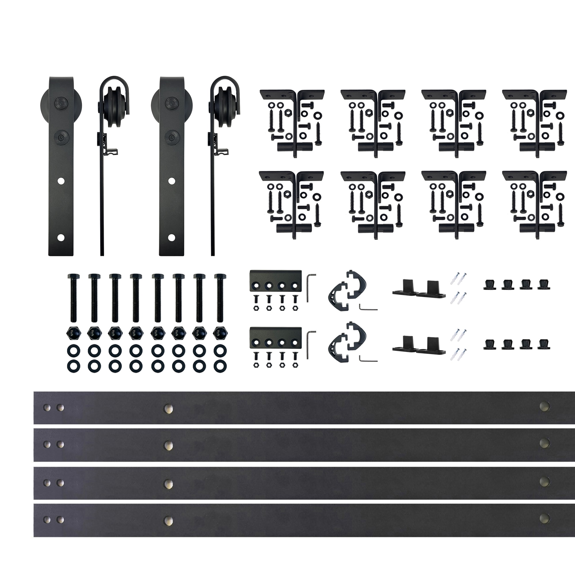 HOMACER CM-YT4TGH132C 132-in Rustic black Black Indoor J-strap Single bypass Barn door hardware kit