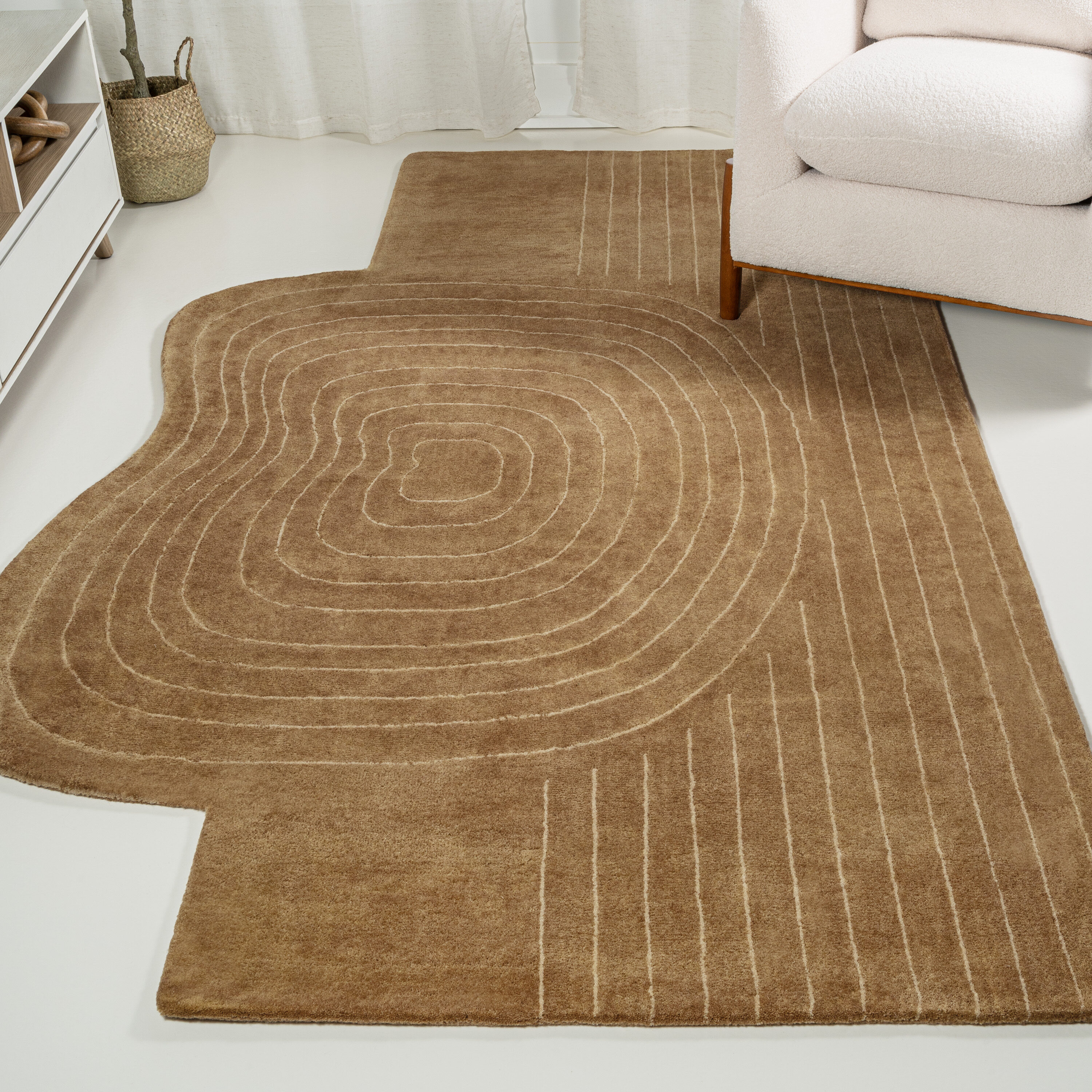 JONATHAN  Y GST103B-4 4 x 6 (ft) Tufted Wool Light Brown/Beige Irregular Indoor Abstract Mid-Century Modern Area rug