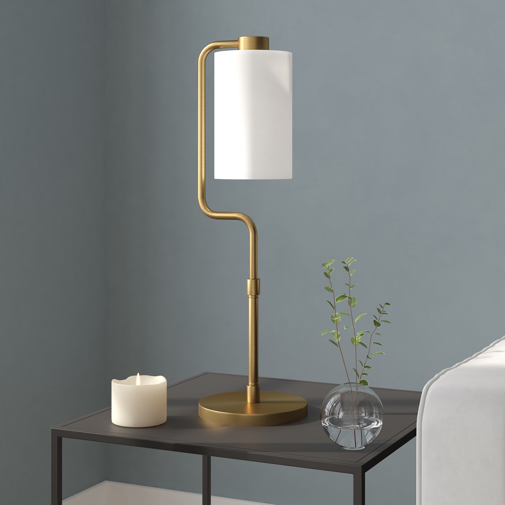 Hailey Home TL0952 Rotolo 24-in Brass On/Off switch Table Lamp with Linen Shade