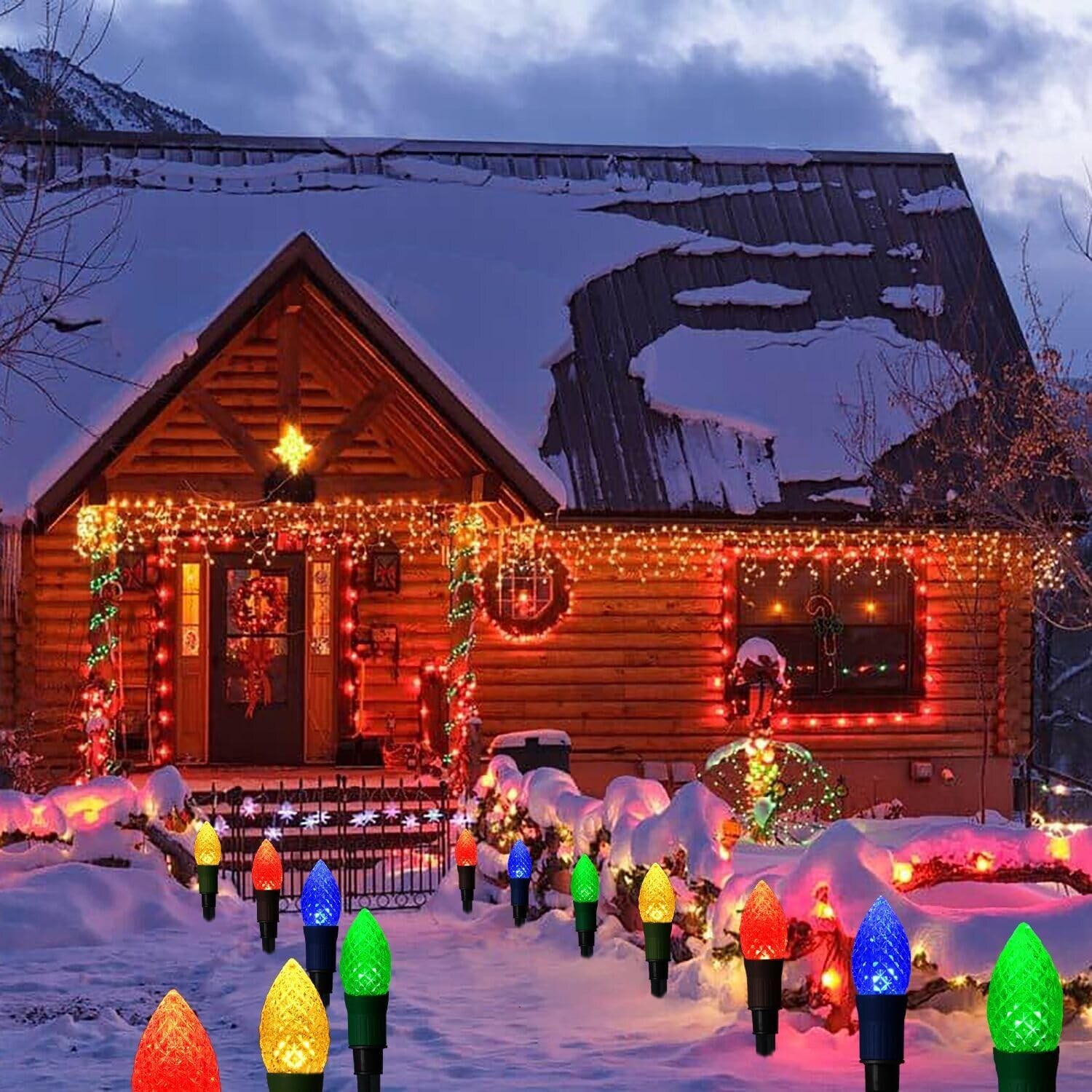 Tradufa 20 LED C9 Solar Christmas Pathway String Lights with 20 Stakes ...