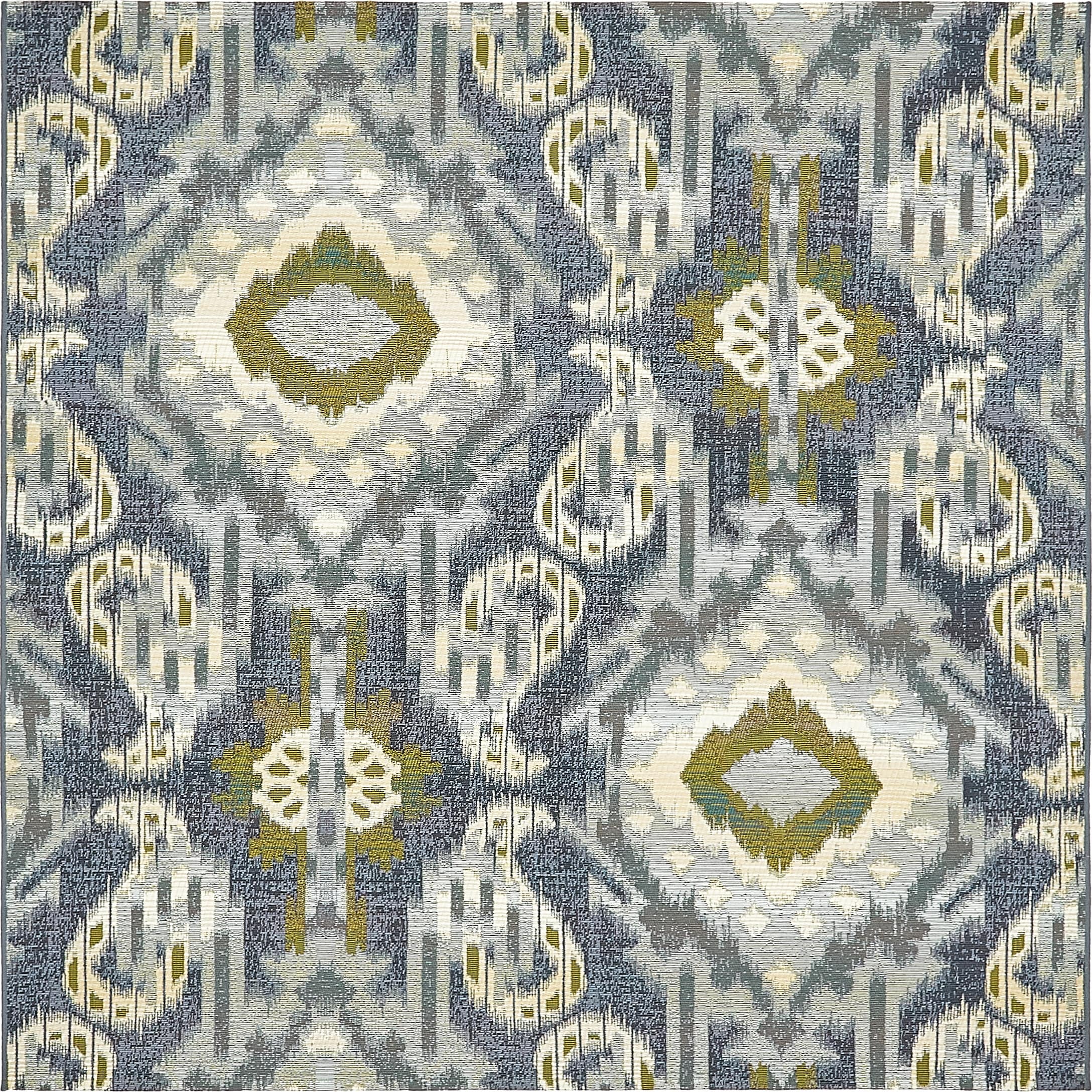 Unique Loom 3138449 Union Outdoor 6 x 6 (ft) Loomed Polypropylene Blue/Gray Square Indoor/Outdoor Geometric Moroccan Area rug