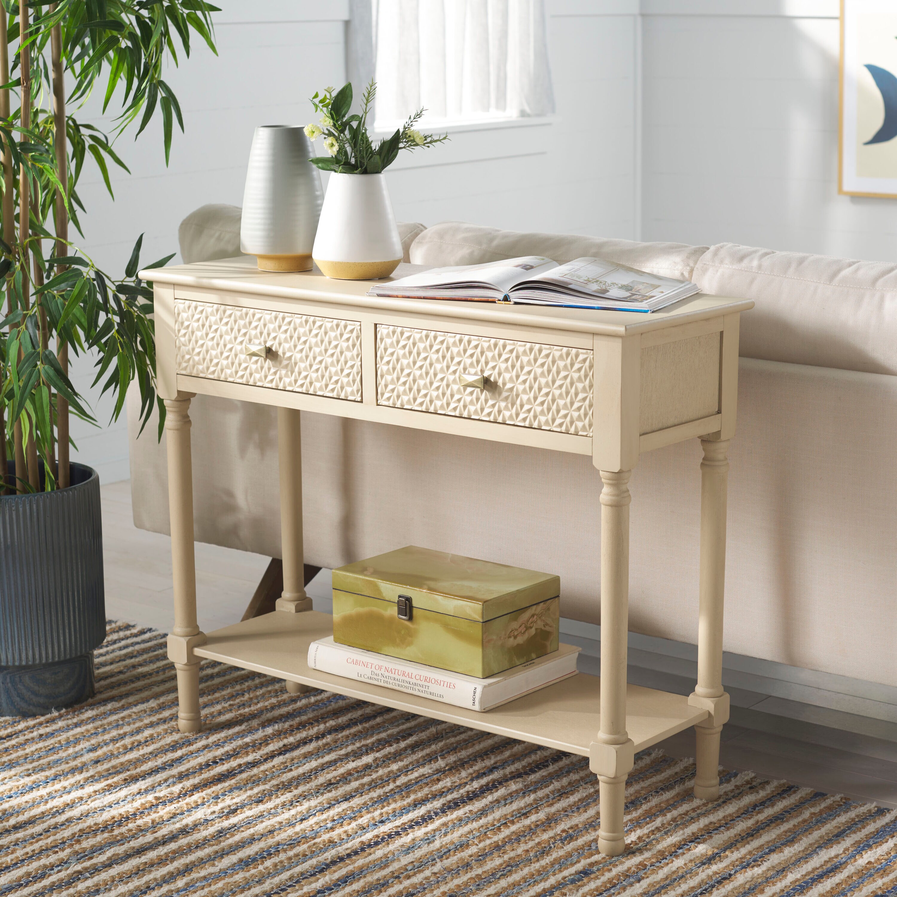 Natural Wood and Metal 2-Drawer Console Table