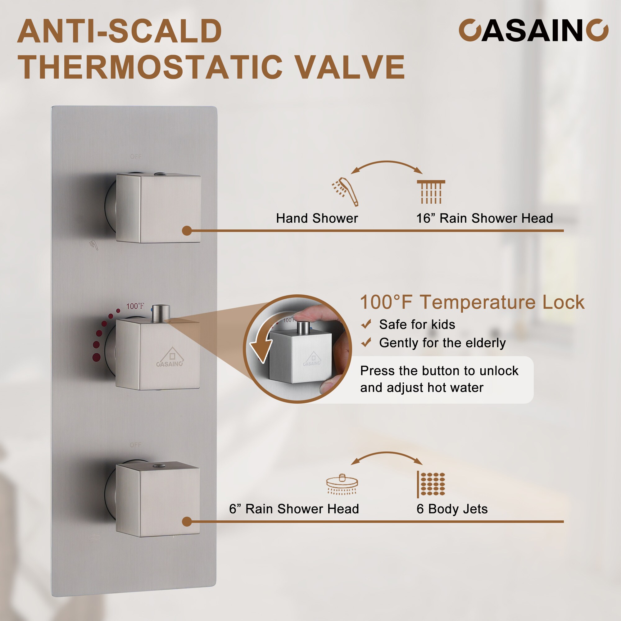 CASAINC KCHS0019-16BN Showerhead-Bar-Panels - View #9