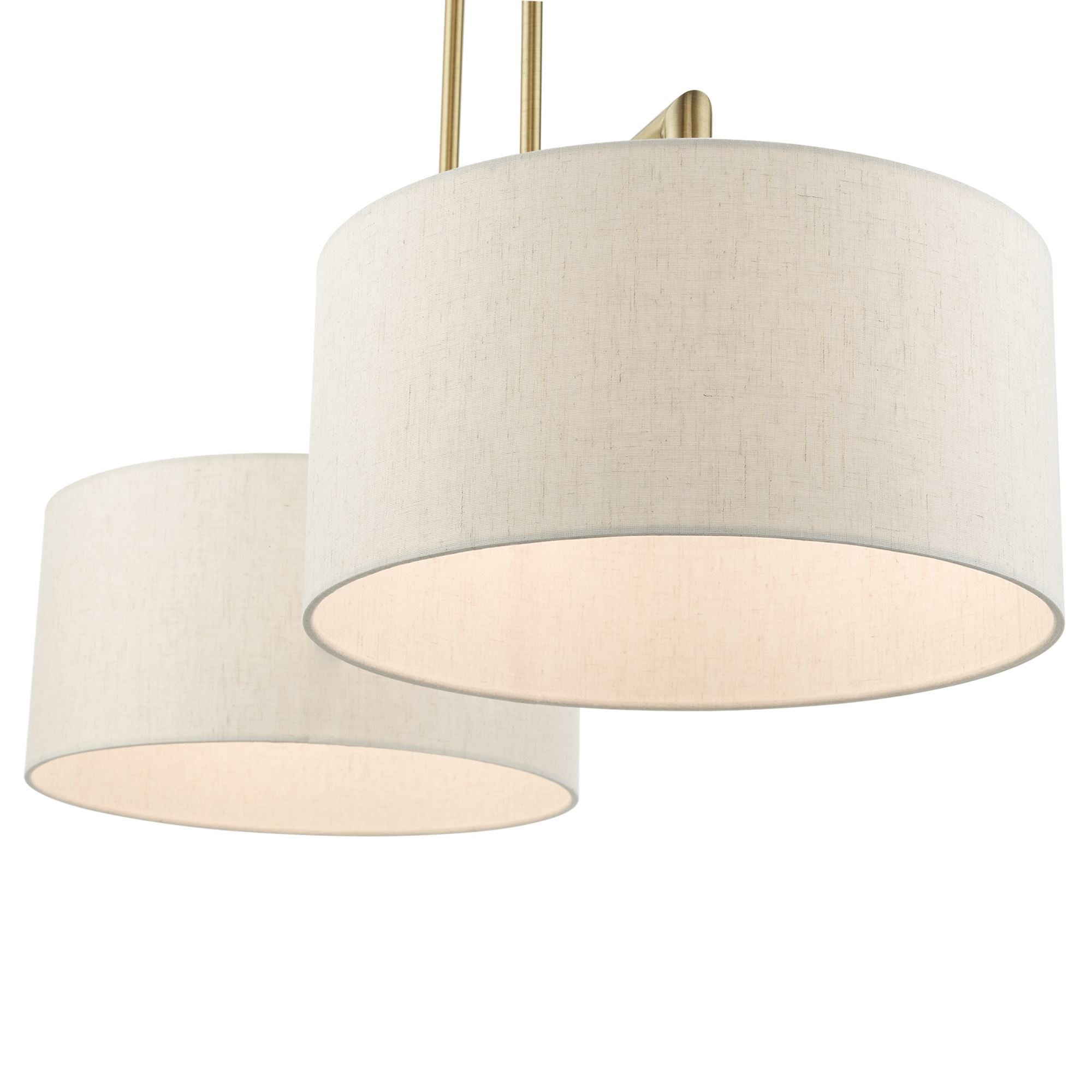 Antique Brass Dual-Light Linear Chandelier with Oatmeal Shades