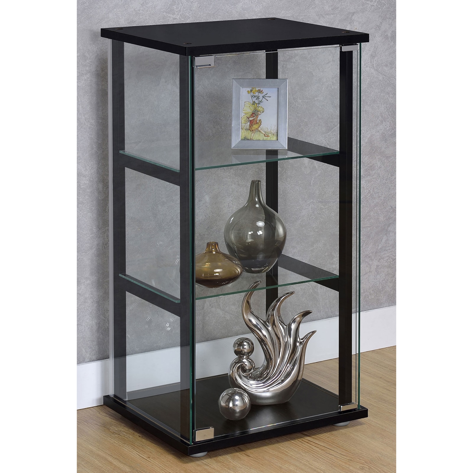 CHITA Modern Wood and Tempered Glass Curio Cabinet with 3 Shelves Glass Doors for Living Room Dining Room Entryway and Display Storage Black