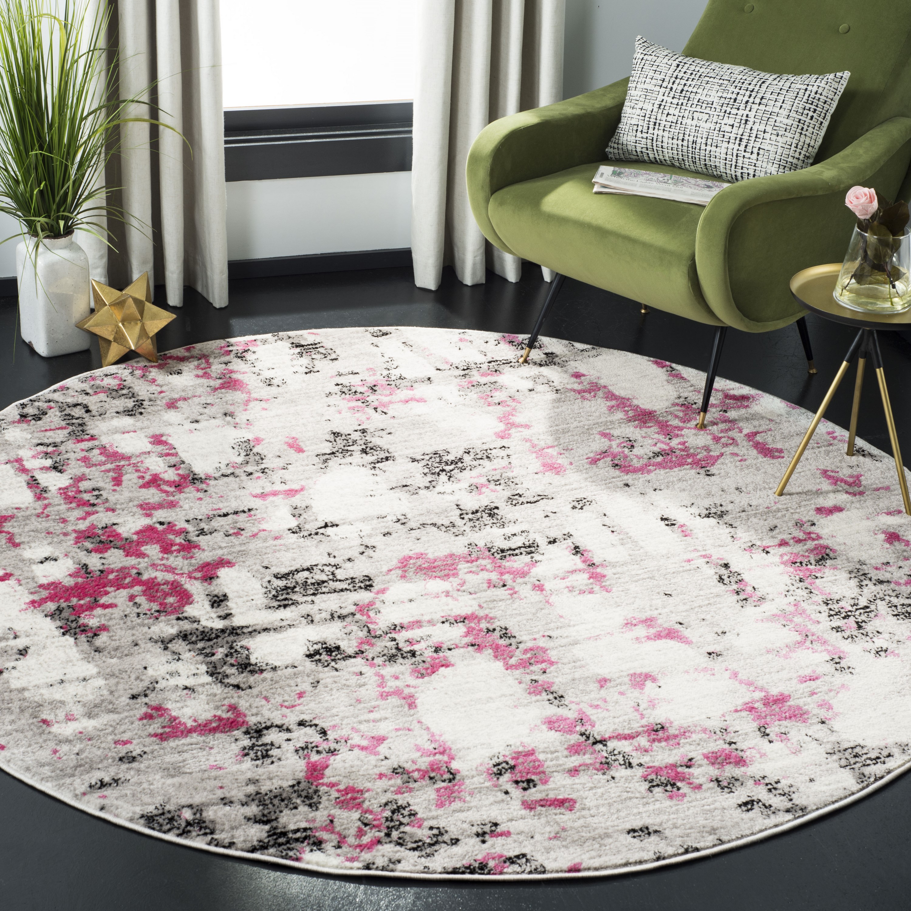 Safavieh SKY193P-6R Skyler Zinca 6 x 6 (ft) Loomed Polypropylene Gray/Pink Round Indoor Abstract Area rug