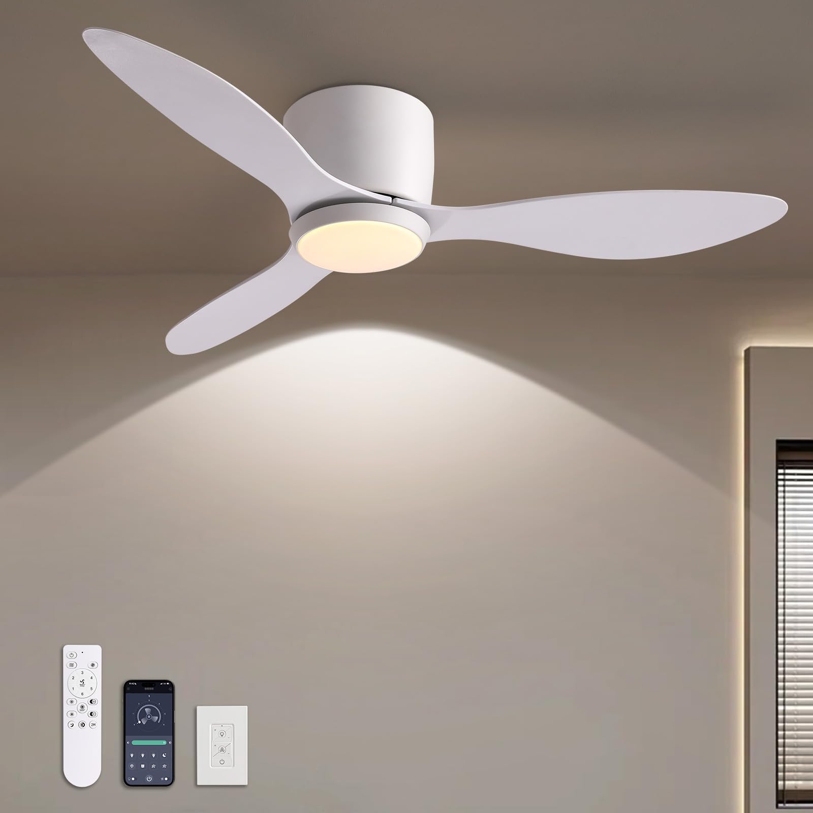 SILJOY CFL-1212-02 Flush mount Ceiling Fan with Light and Remote Control Include