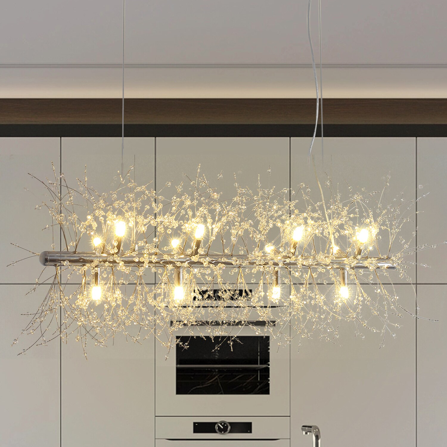 Maincraft D01-C08 12 -Light Steel Modern/contemporary Crystal For Use in Bedrooms, Dining Rooms, Foyers, Kitchens, Living Rooms Chandelier