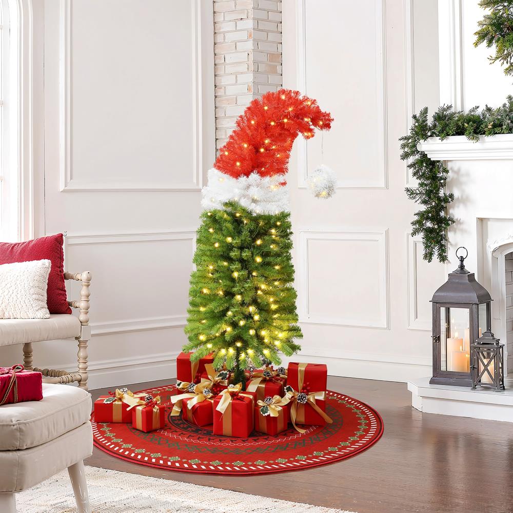 5-Foot Red, White, and Green Santa Hat Christmas Tree with LED Lights