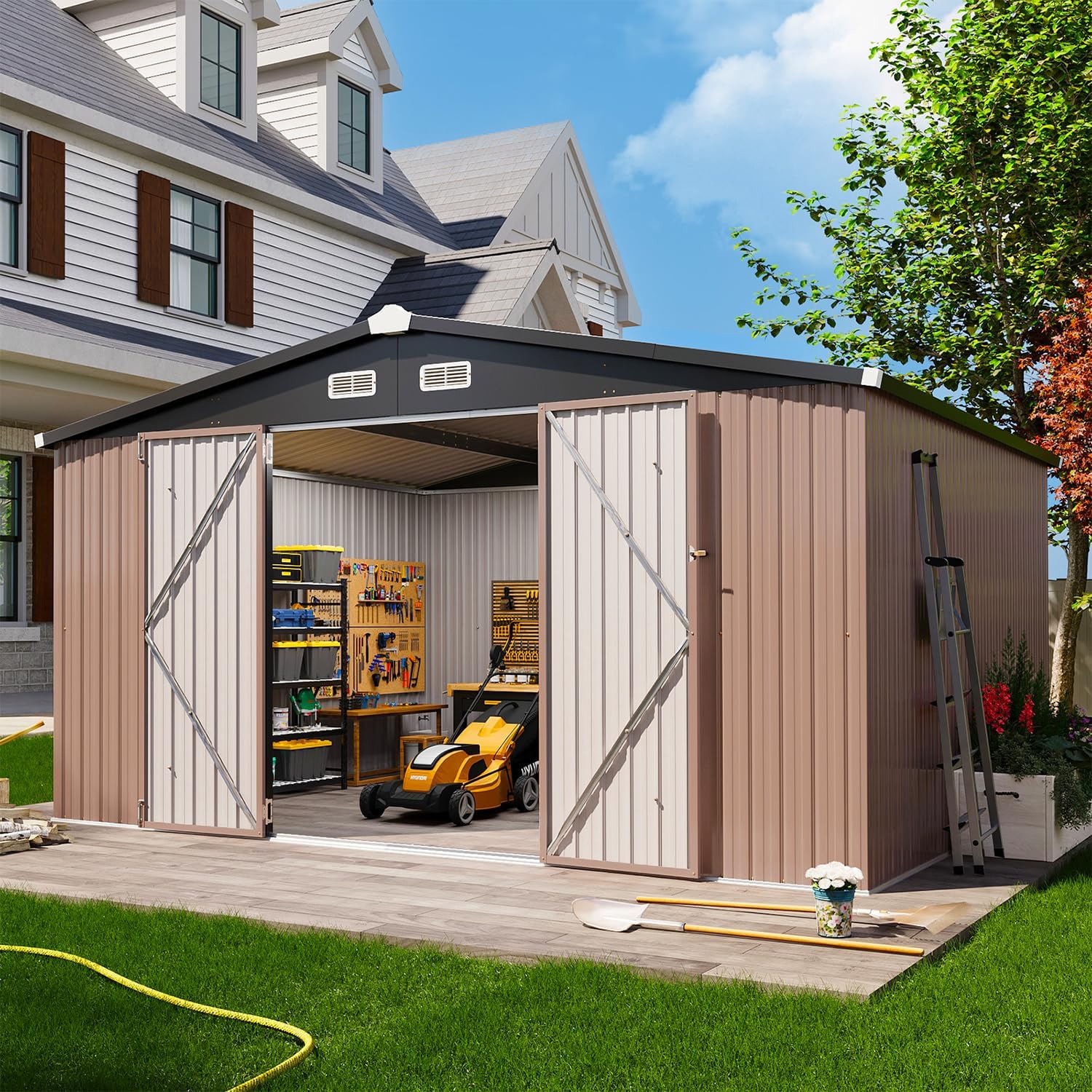 AOXUN AX-30312G 12-ft x 10-ft Economy Series Galvanized steel Storage Shed