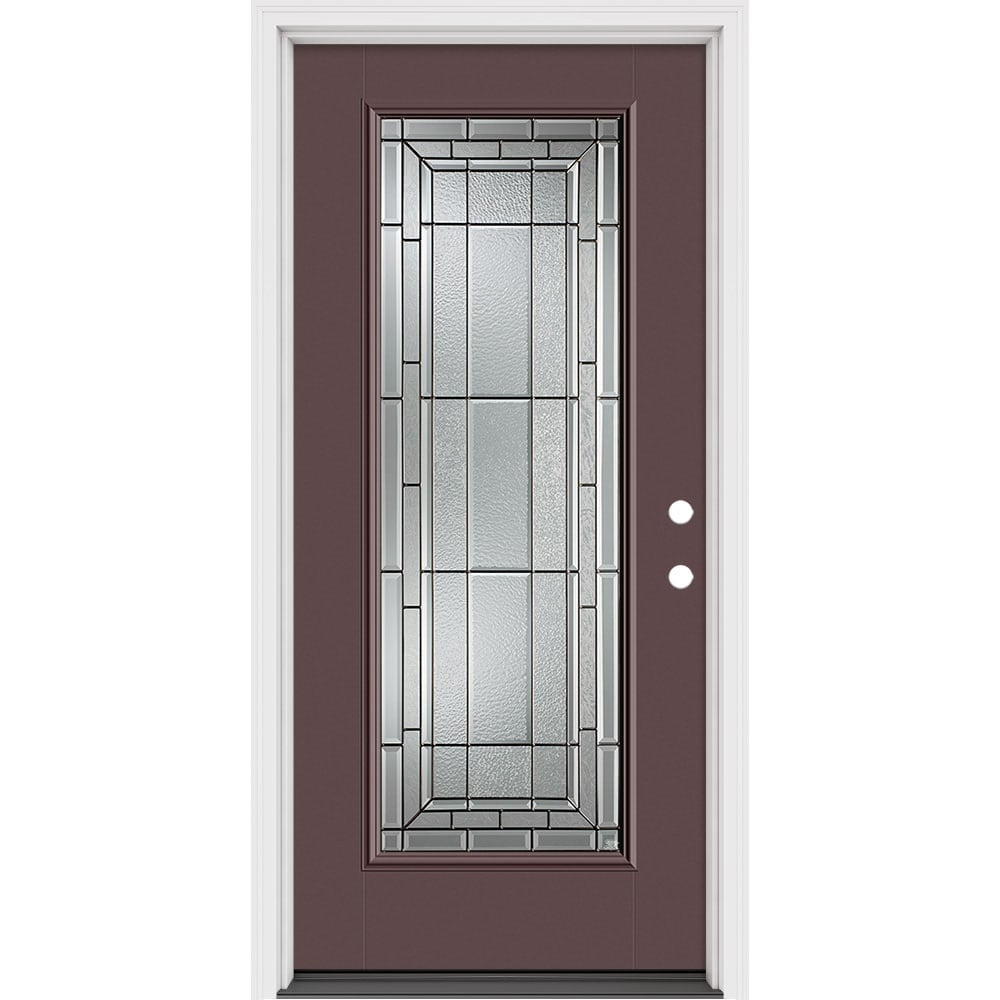 Masonite 631296 Sequence 36-in x 80-in x 4-9/16-in Fiberglass Full lite Left-hand inswing Currant Painted Prehung Front Door with Brickmould Insulating core