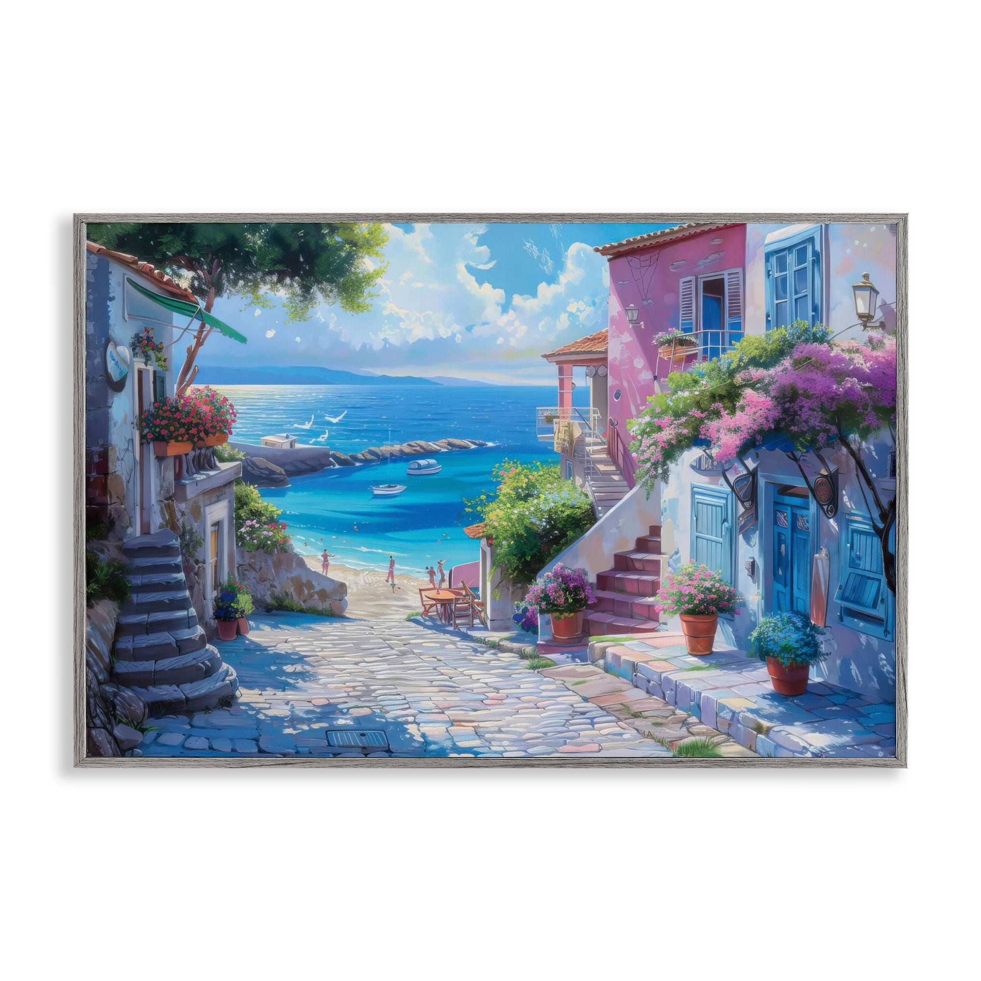 Stupell Industries BT-729-GFF-16X24 Seaside Village Cobblestones Gray Framed Giclee Art By LSR Design Studio 24 x 16