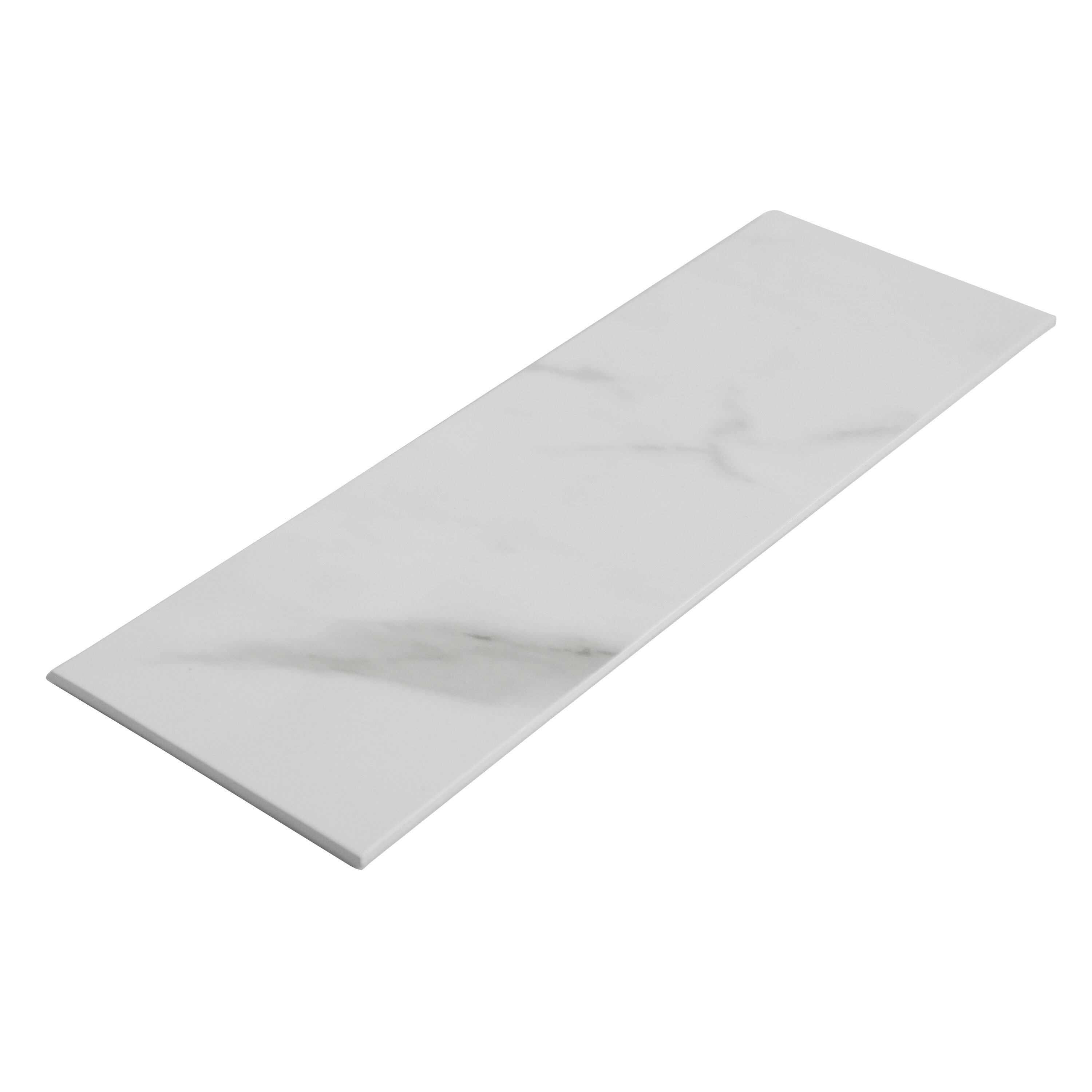 Glossy Calacatta 4'' x 12'' Peel and Stick Stone Subway Tile
