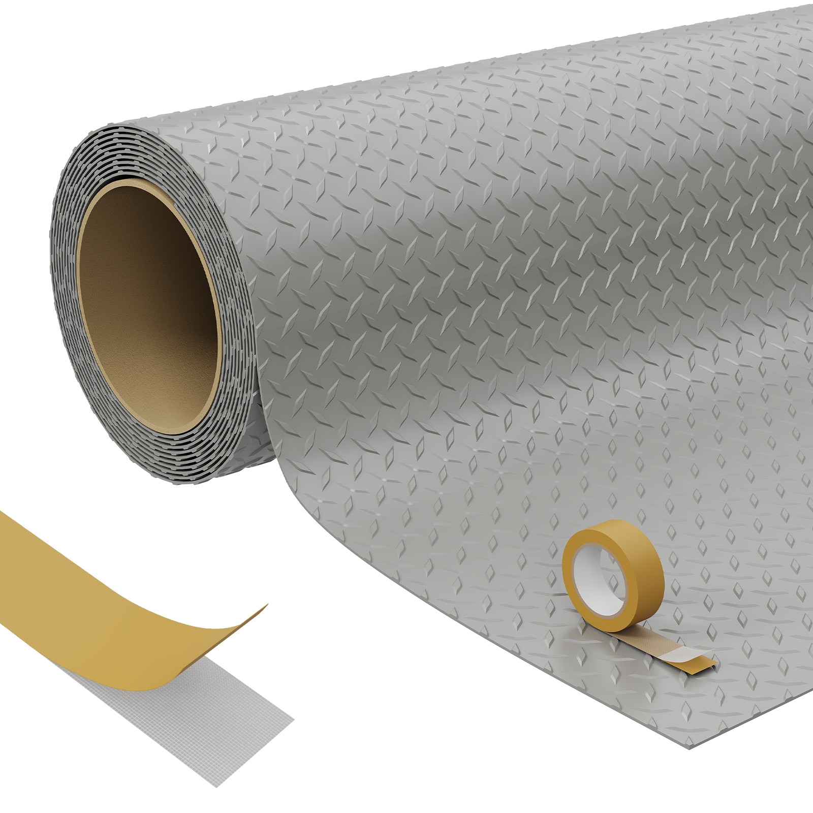 IdealHouse 4x8 ft Garage Floor Mat Roll Thickened Diamond Plate PVC Floor Protector Mat with Double-Sided Tape Waterproof and Non-Slip Garage Car Parking Mats for Warehouse Basement Workshop Gray