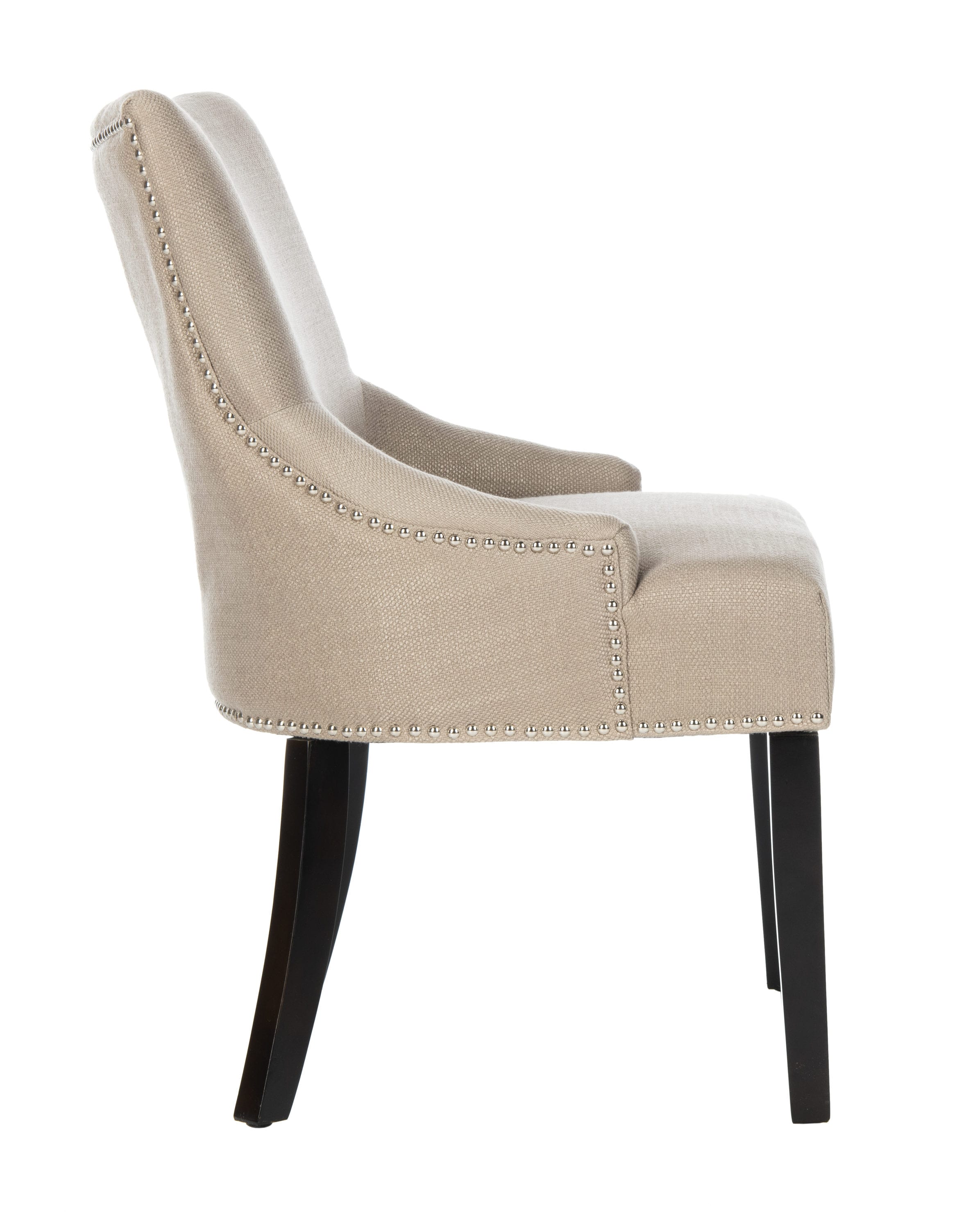 Beige Linen Upholstered Parsons Side Chair with Wood Legs