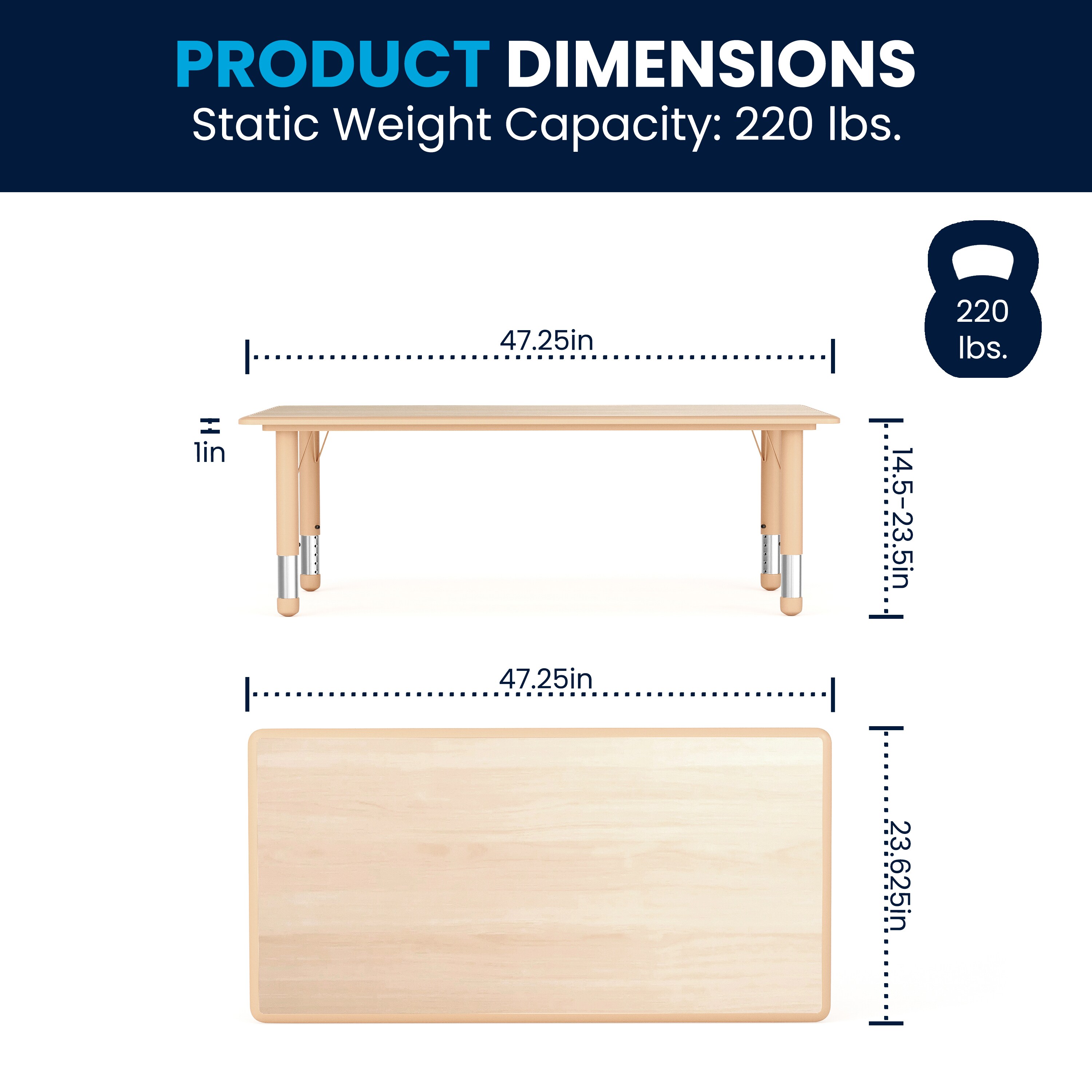 Natural Plastic Adjustable Height Kids Activity Table