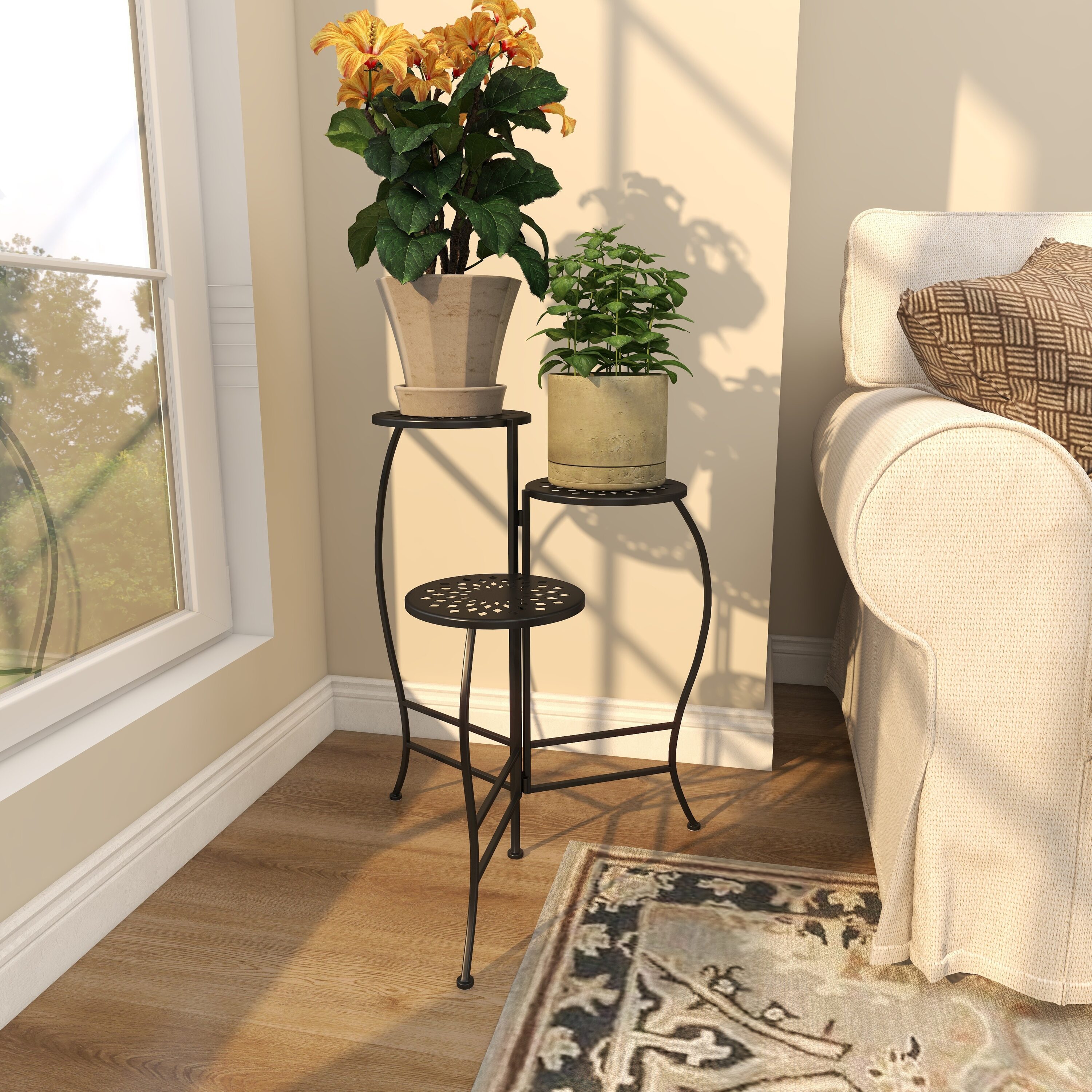 Black Metal 3-Tier Indoor Outdoor Floral Plant Stand