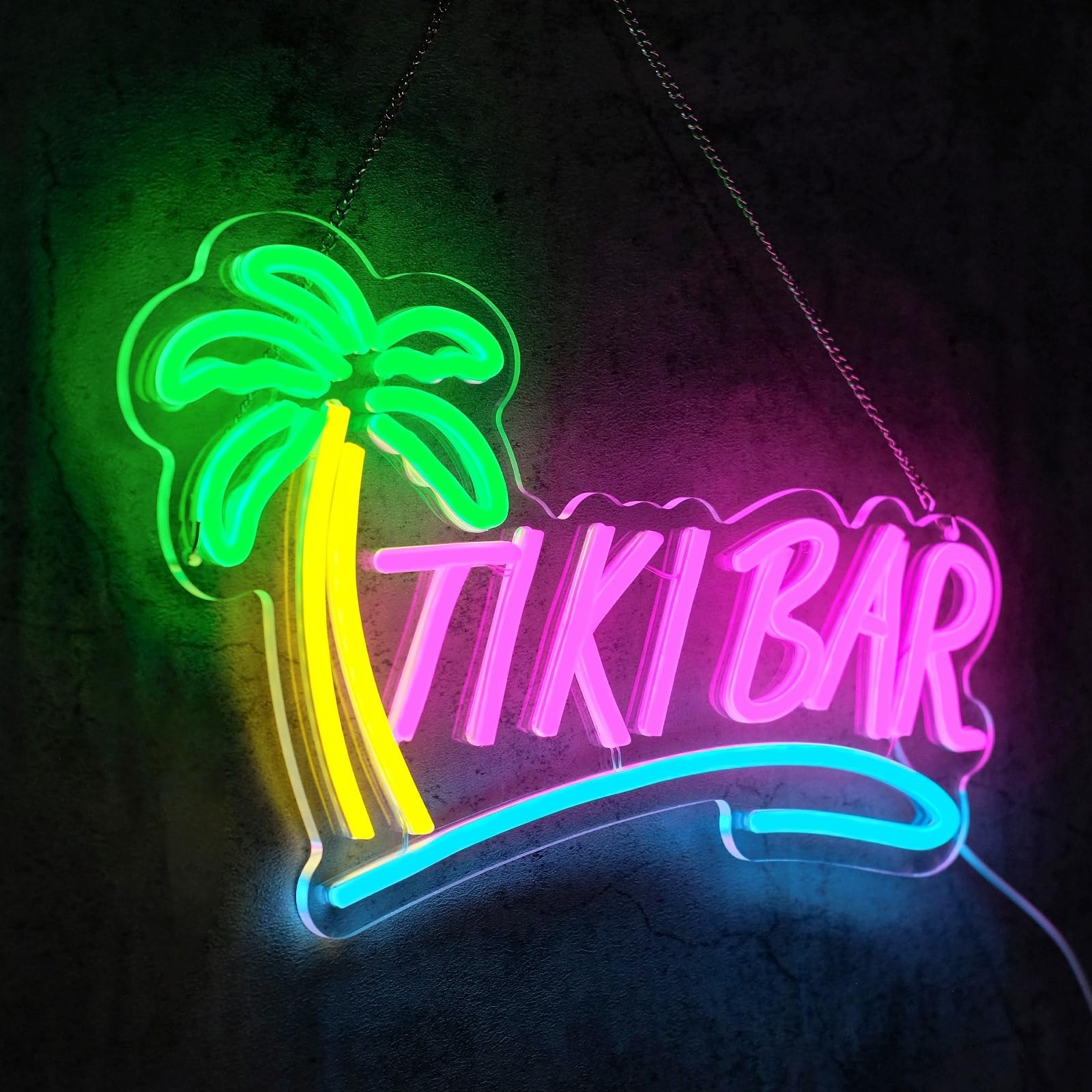 Lukvuzo Tiki Bar Neon Sign for Wall Decor Dimmable LED Light with