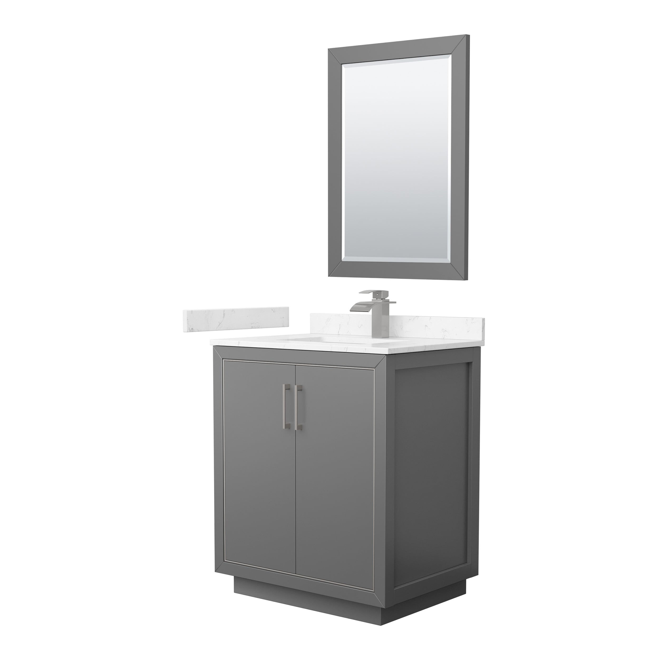 Wyndham Collection WCF111130SKGC2UNSM24 Icon 30-in Dark Gray with Brushed Nickel Trim Undermount Single Sink Bathroom Vanity with Carrara Cultured Marble Top (Mirror Included)