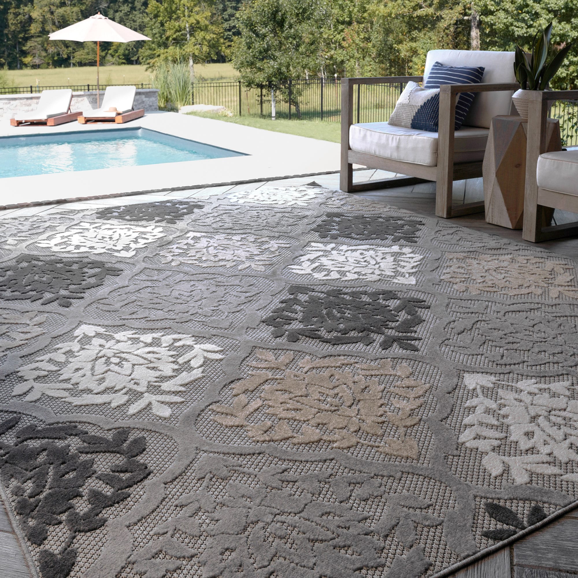 Tayse OAS1209 5X7 Oasis 5 x 7 (ft) Flatweave Polypropylene Gray Rectangular Indoor/Outdoor Area rug