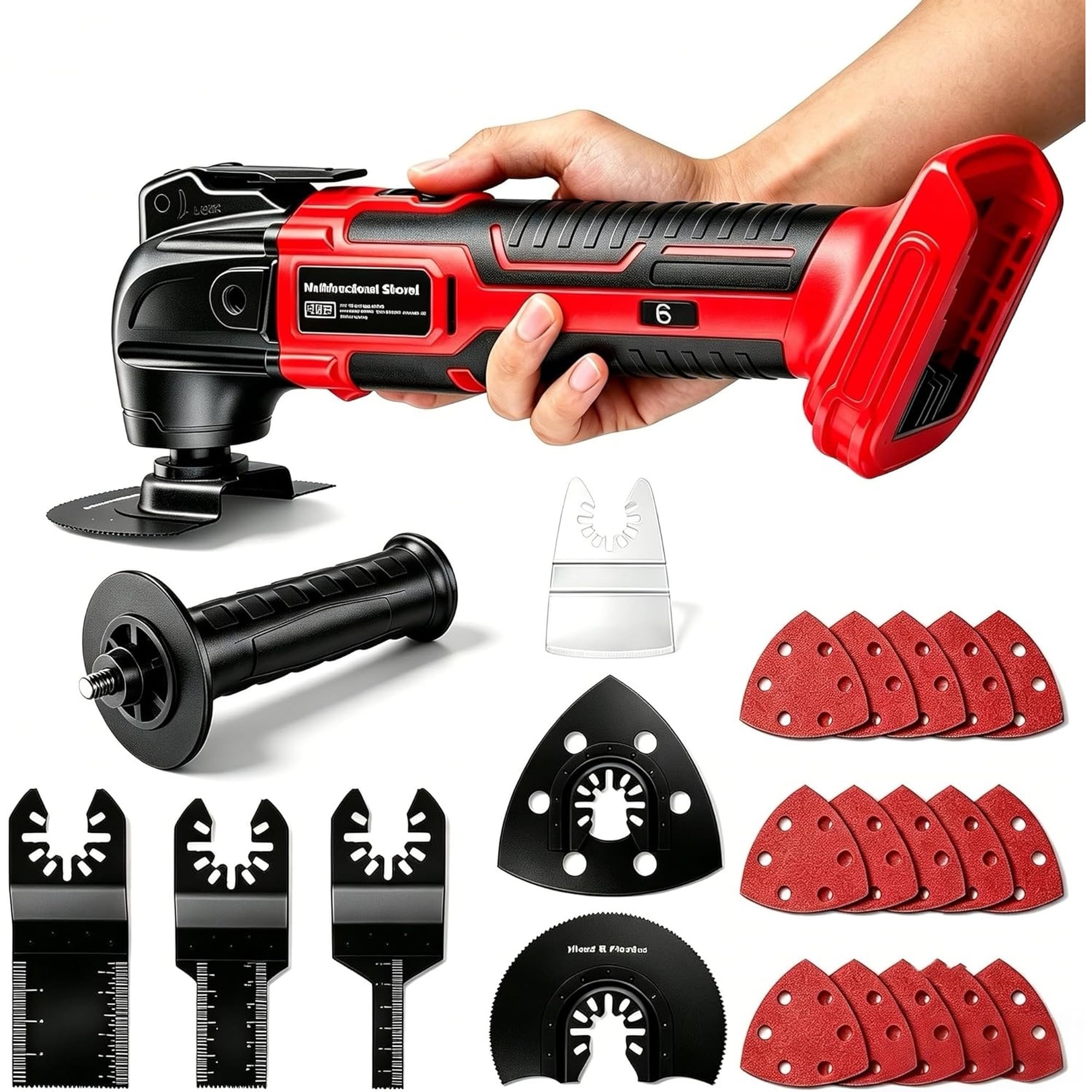 Angel Sar Cordless Oscillating Multi Tool for 18V Battery 6 Speed Brushless Motor 22 Accessories for Scraping Sanding Cutting Wood