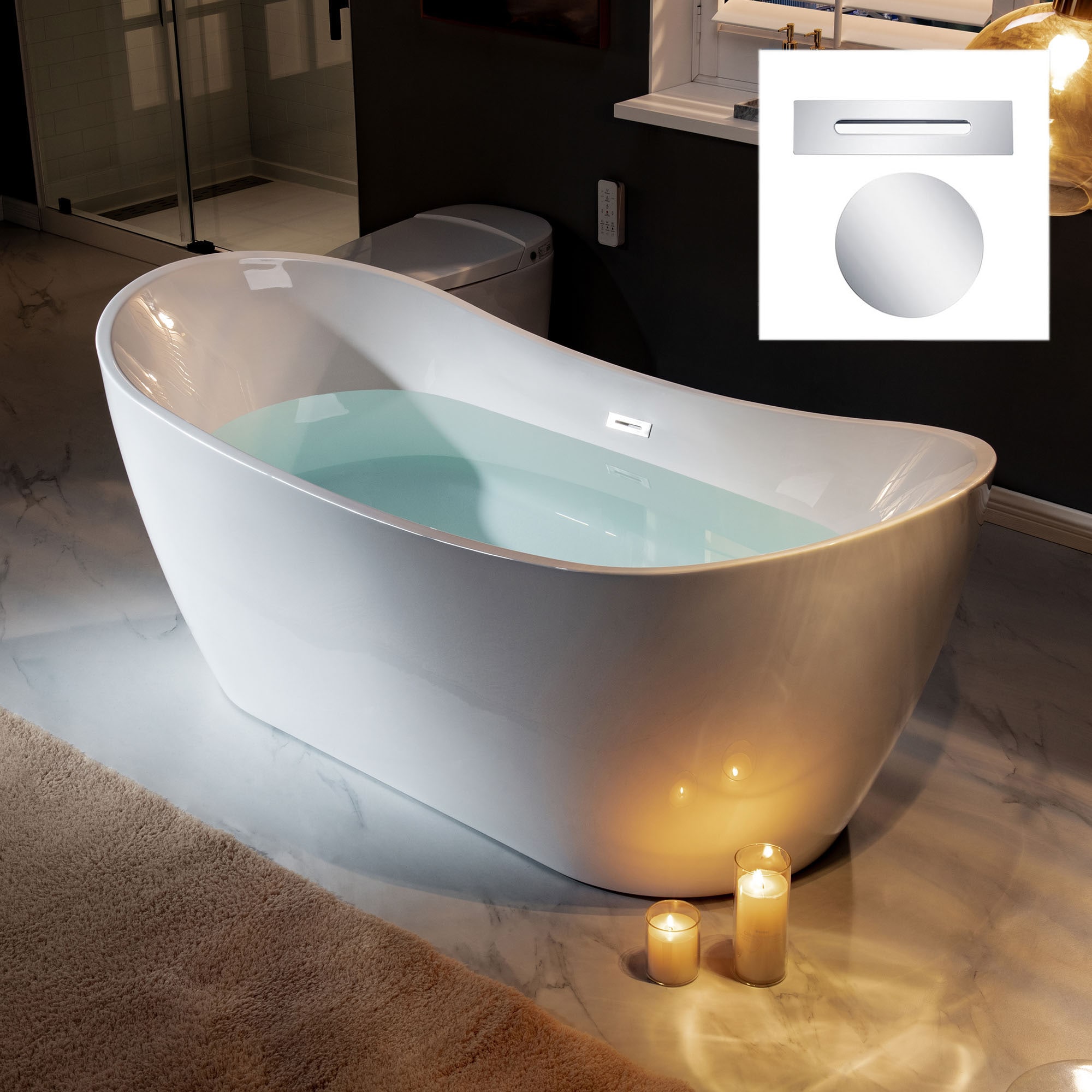 Woodbridge Oviedo 31.5-in x 71-in White with Polished Chrome Trim Acrylic Oval Clawfoot Soaking Bathtub with Drain (Center Drain) Stainless Steel -  LB212